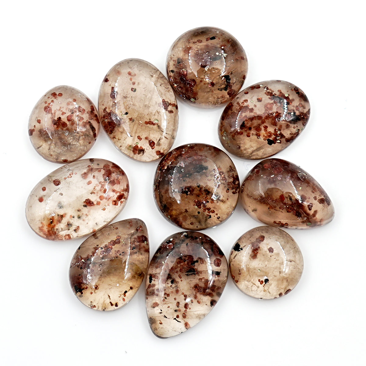 Garnet in Quartz Cabochons | Freeform Natural Gemstones For Jewelry - 10 Pieces