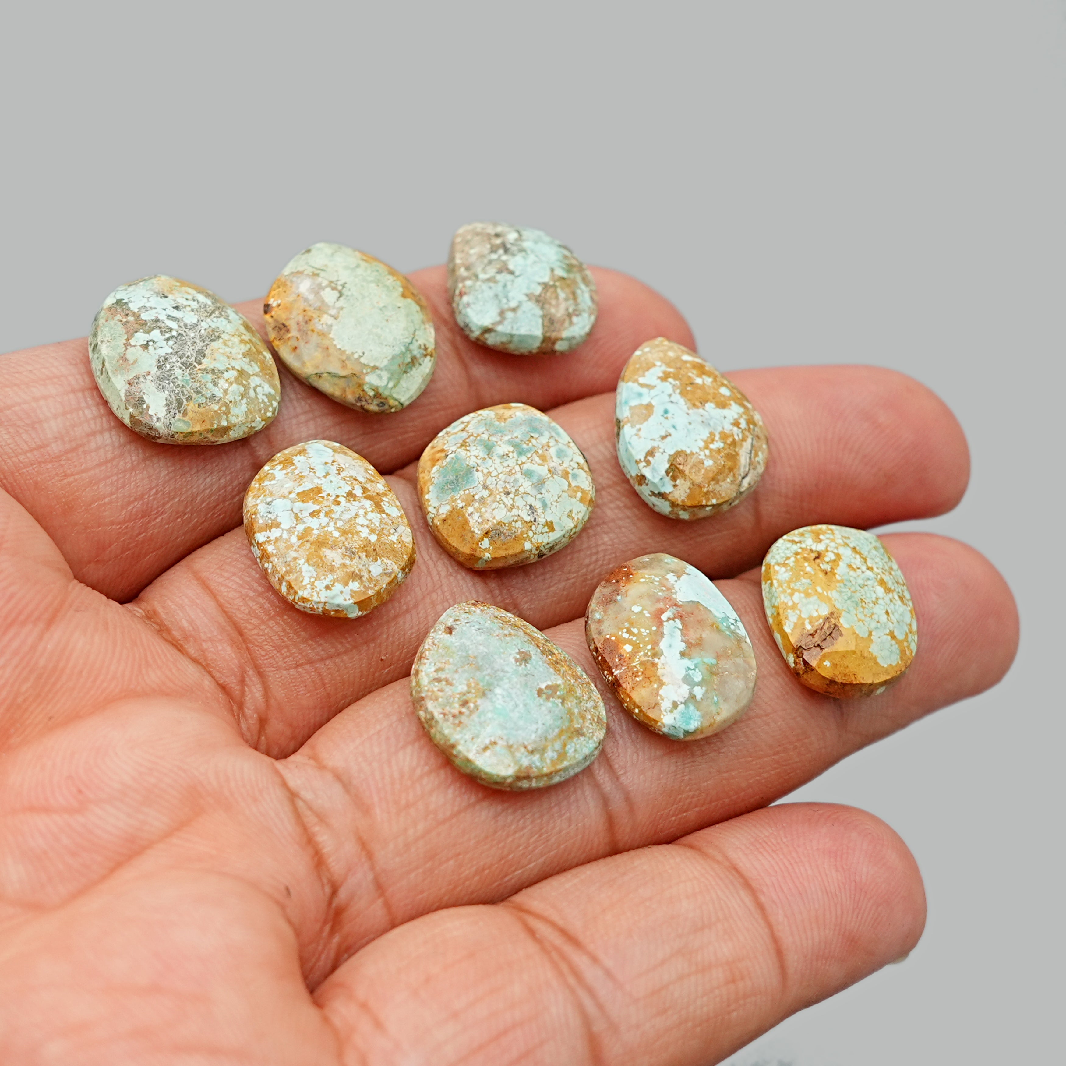 Natural Nevada Turquoise Cabochons | Earthy Blue-Green Gemstones for Jewelry - 9 Pieces