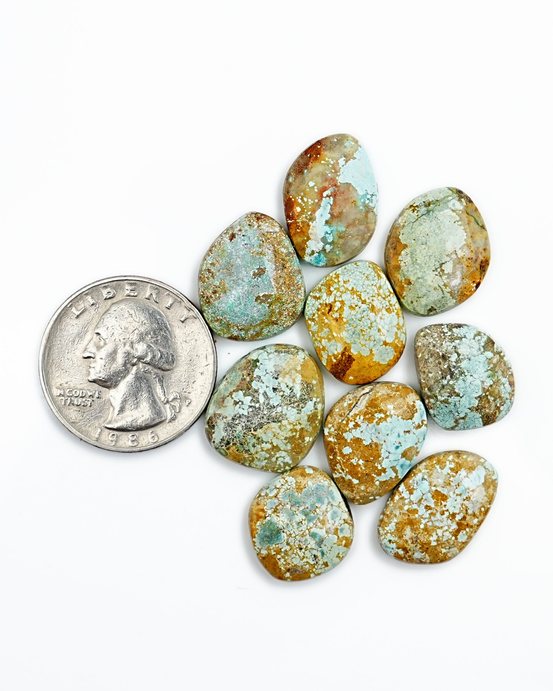 Natural Nevada Turquoise Cabochons | Earthy Blue-Green Gemstones for Jewelry - 9 Pieces