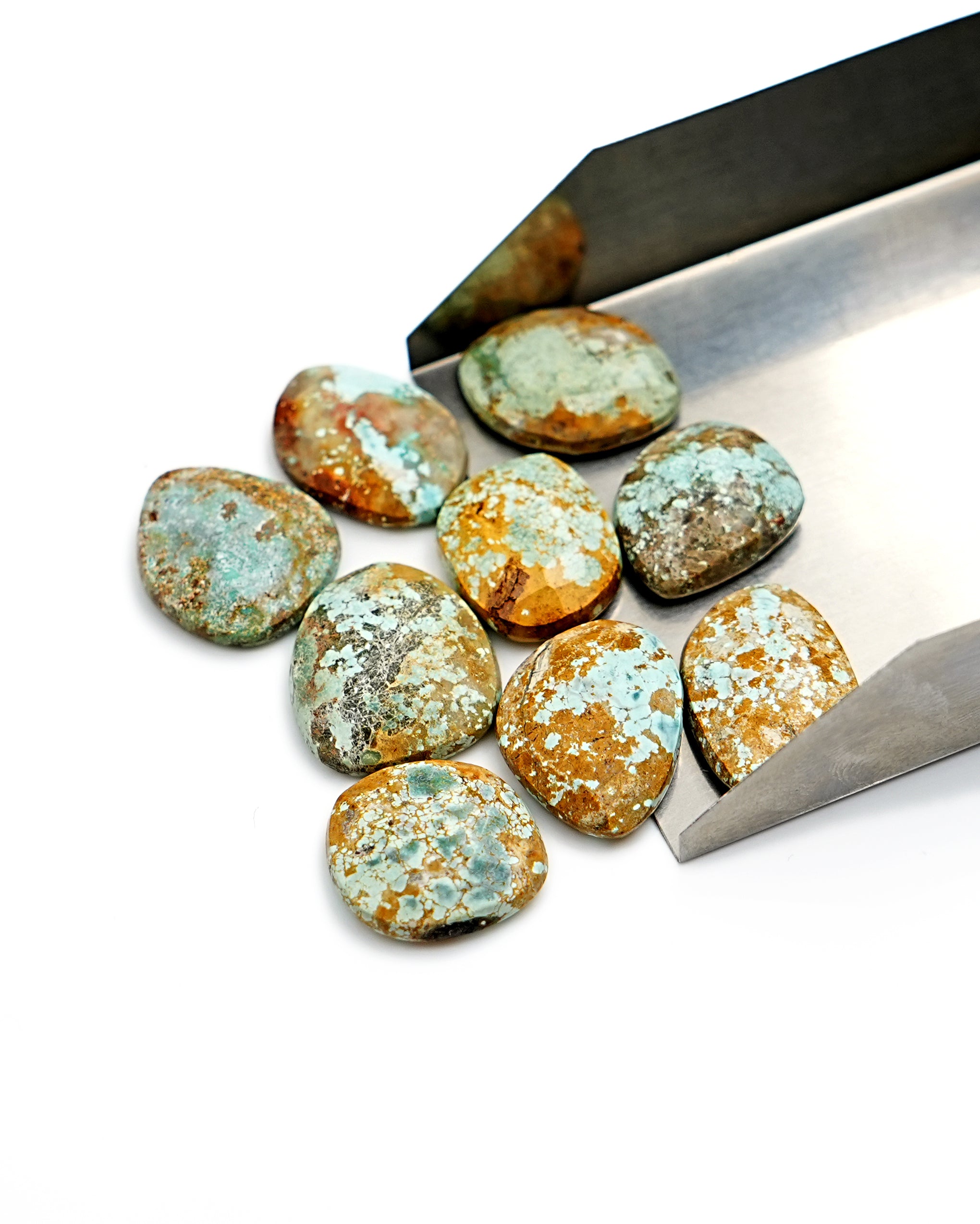 Natural Nevada Turquoise Cabochons | Earthy Blue-Green Gemstones for Jewelry - 9 Pieces