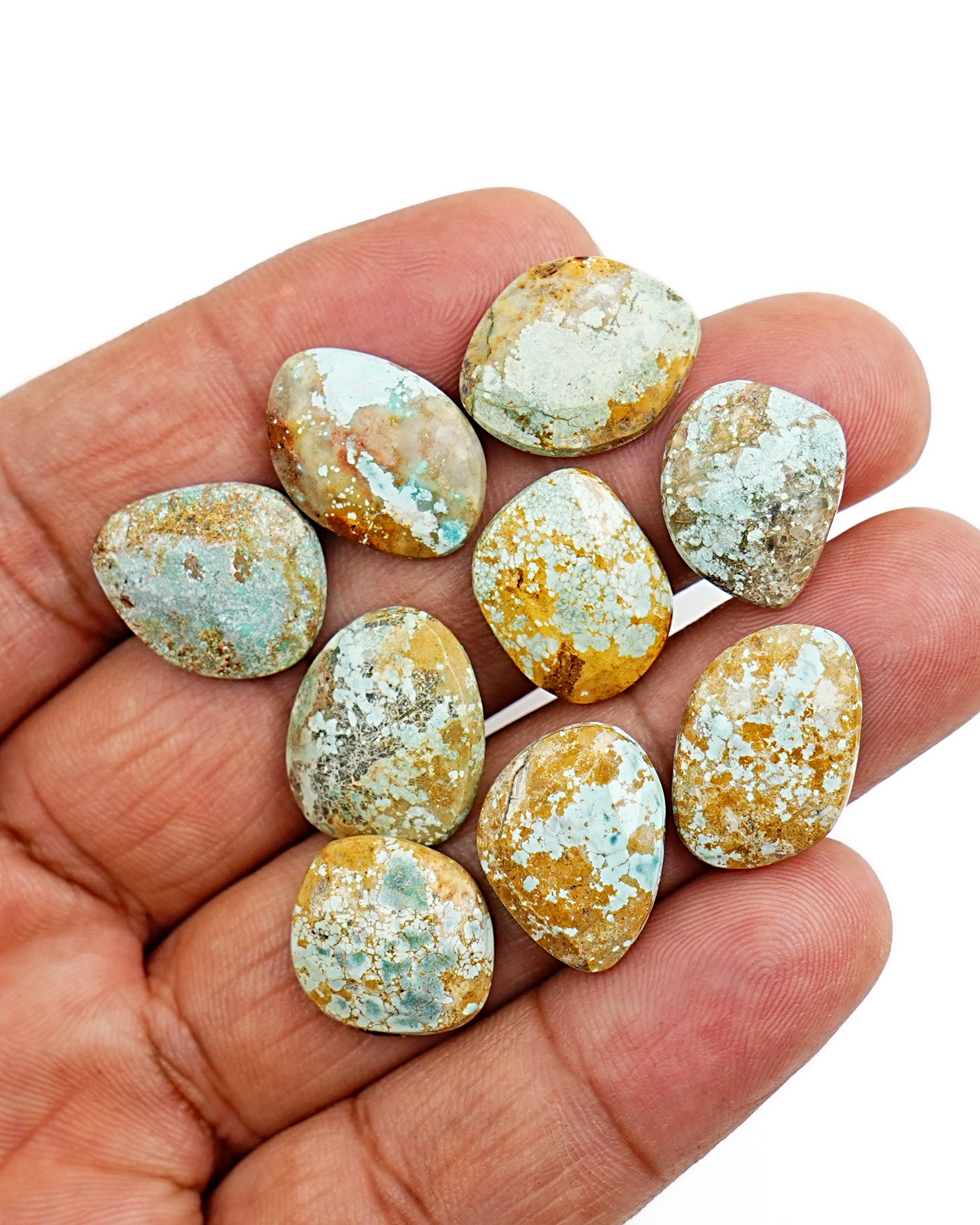 Natural Nevada Turquoise Cabochons | Earthy Blue-Green Gemstones for Jewelry - 9 Pieces