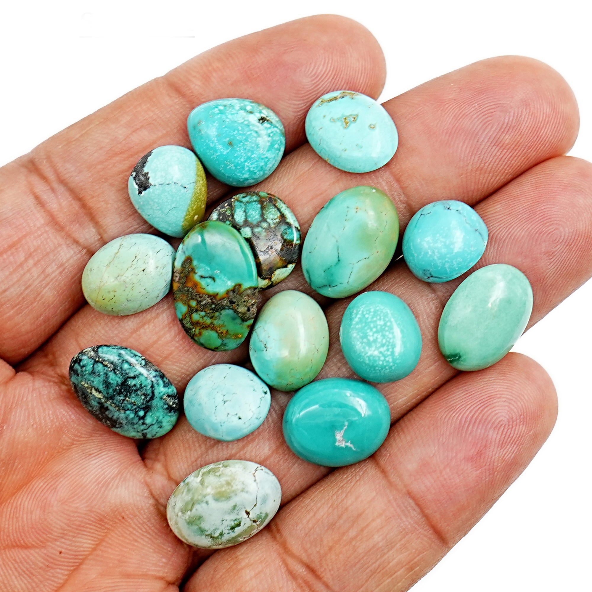 Tibetan Turquoise Cabochons | Freeform Blue Gemstones for Jewelry - 15 Pieces