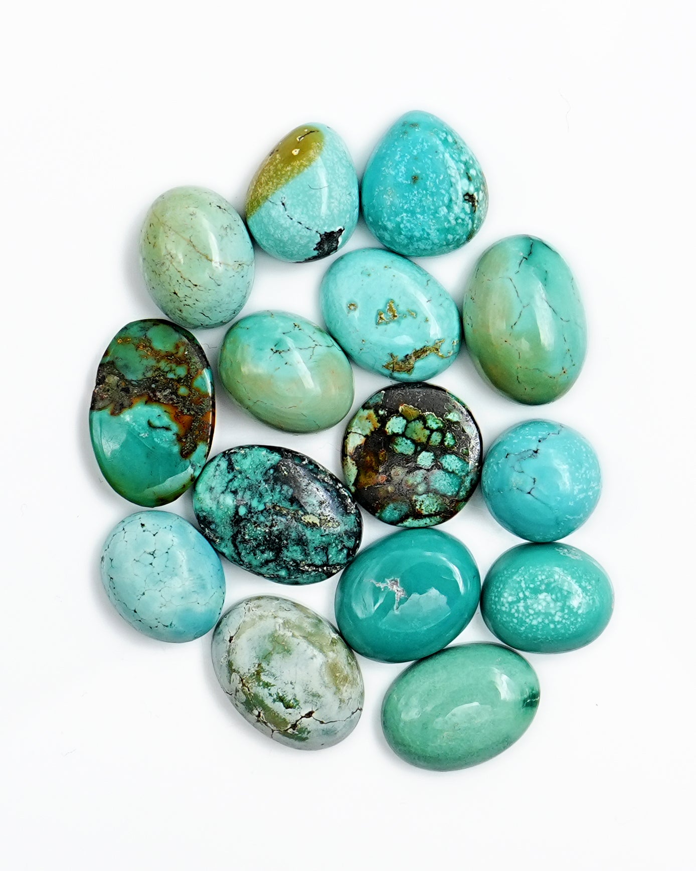 Tibetan Turquoise Cabochons | Freeform Blue Gemstones for Jewelry - 15 Pieces
