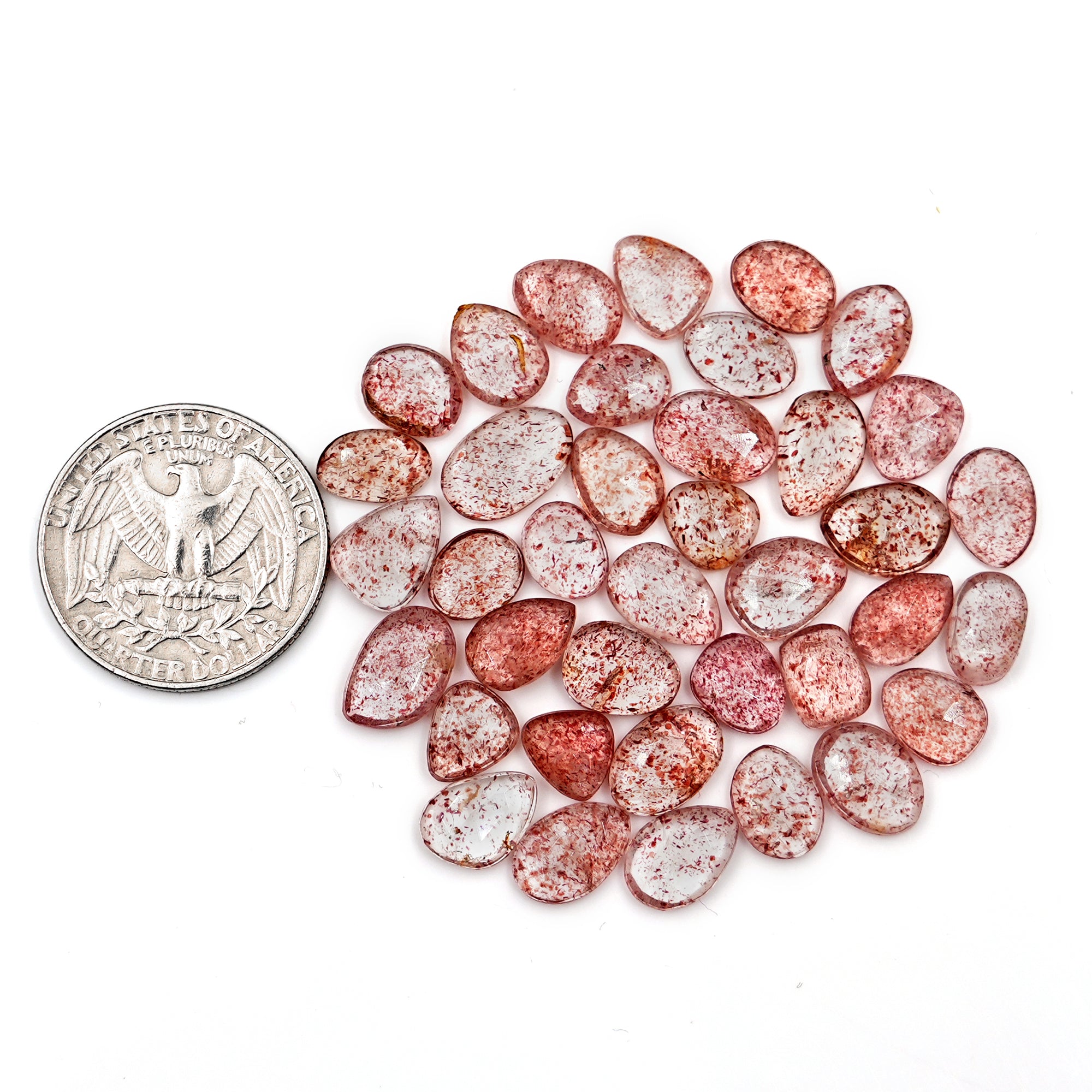 Strawberry Quartz Rosecut | Freeform Gemstones for Jewelry Making - 38 Pieces