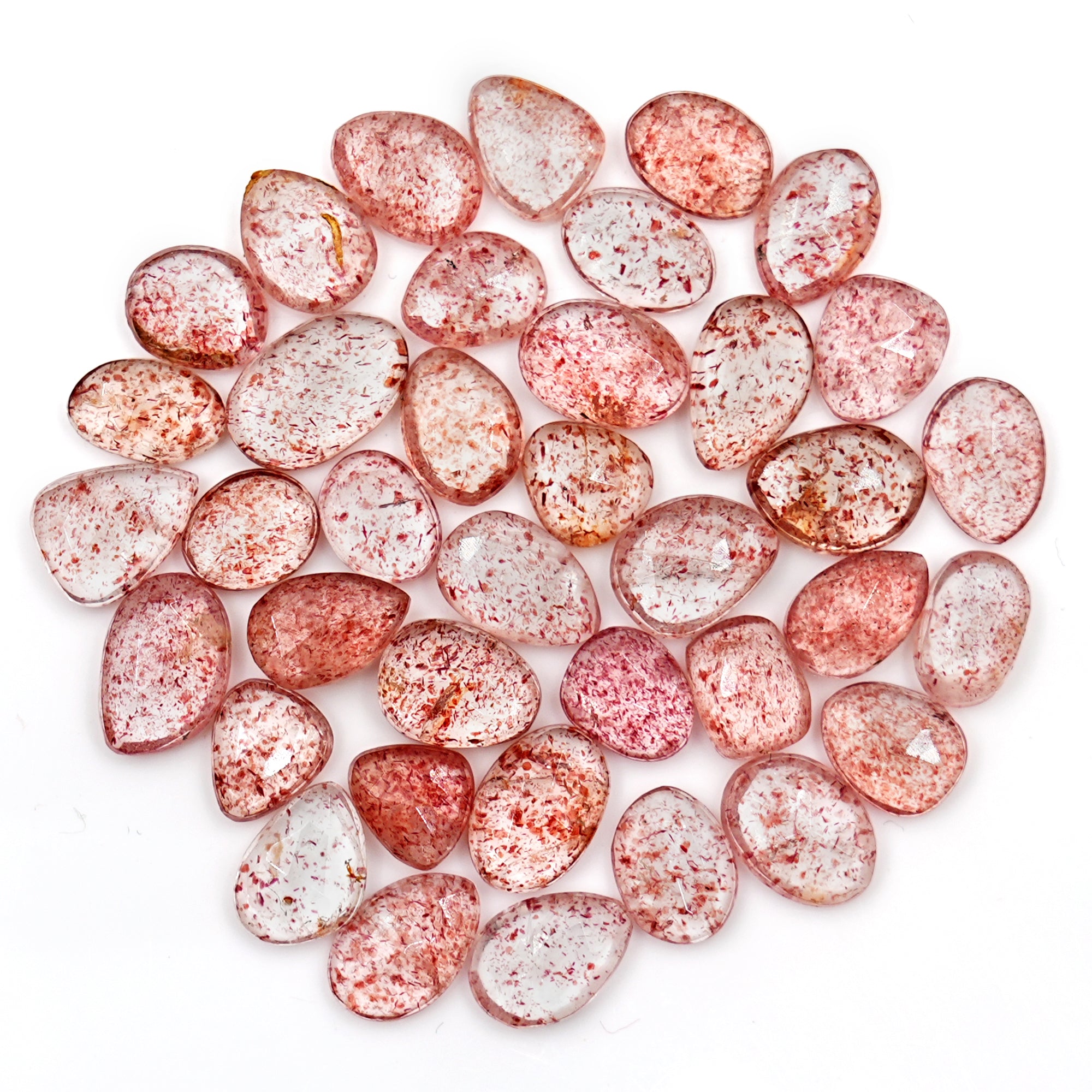 Strawberry Quartz Rosecut | Freeform Gemstones for Jewelry Making - 38 Pieces