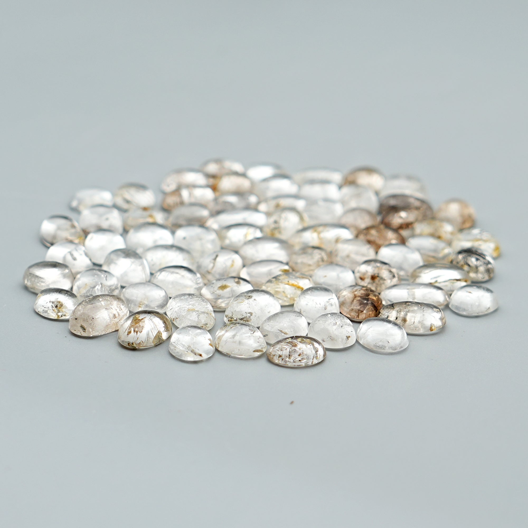 Herkimer Diamond Cabochons | Oval Clear Quartz for Jewelry Making - 70 Pieces