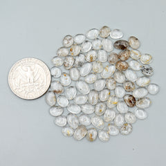 Herkimer Diamond Cabochons | Oval Clear Quartz for Jewelry Making - 70 Pieces