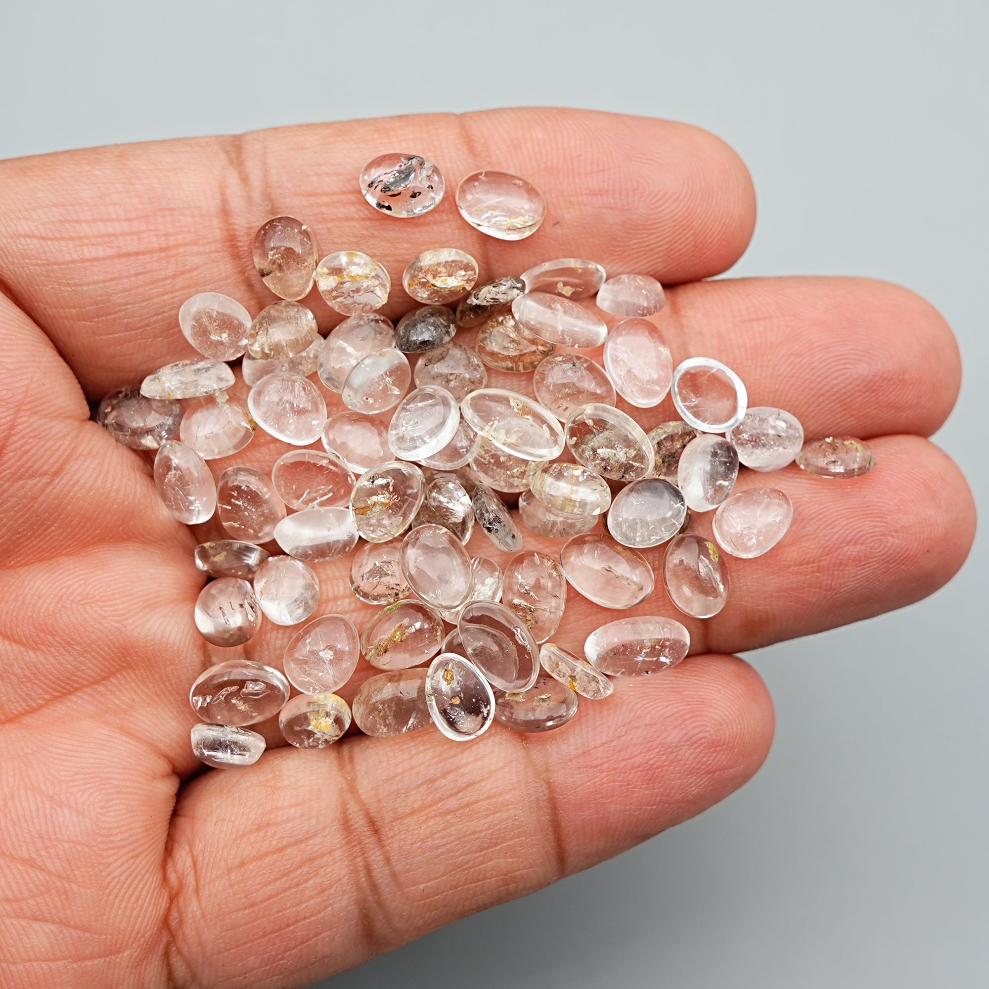 Herkimer Diamond Cabochons | Oval Clear Quartz for Jewelry Making - 70 Pieces