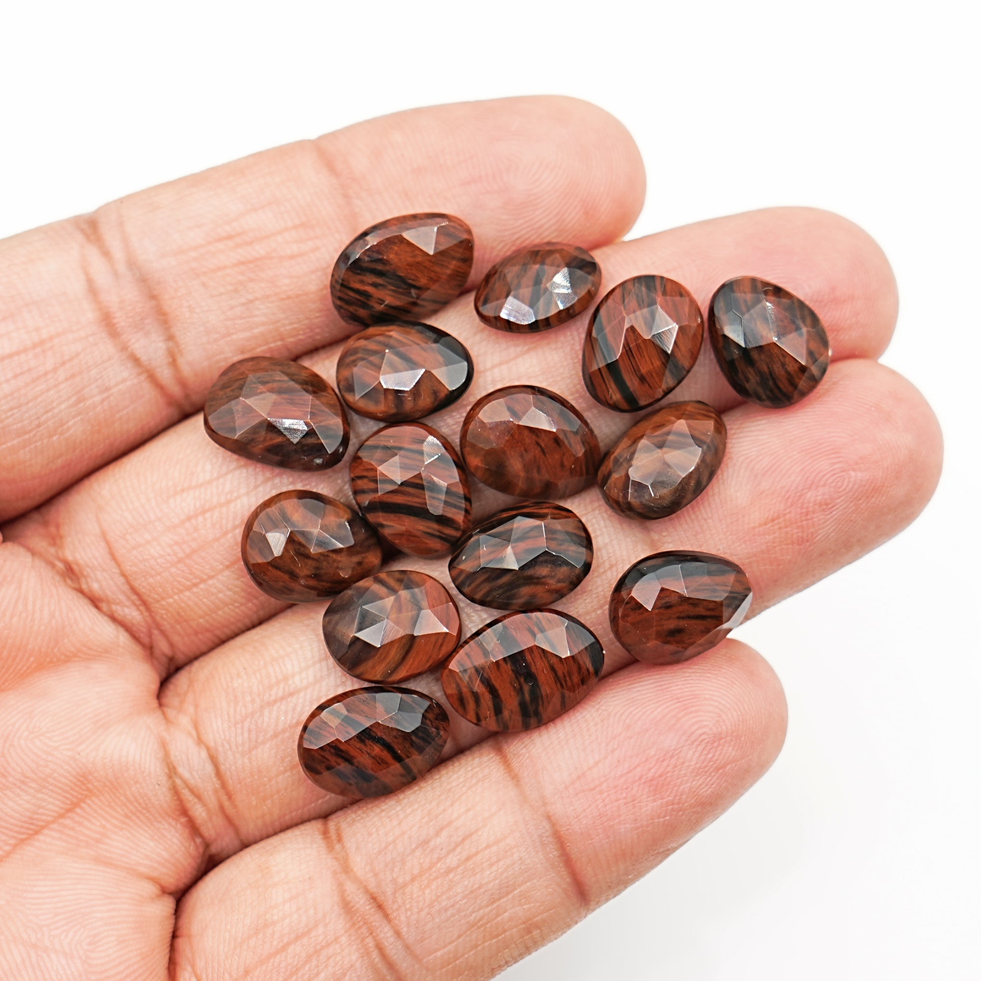 Mahogany Obsidian Rosecut Cabochons | Freeform Faceted Stones for Jewelry Making - 15 Pieces