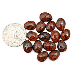 Mahogany Obsidian Rosecut Cabochons | Freeform Faceted Stones for Jewelry Making - 15 Pieces