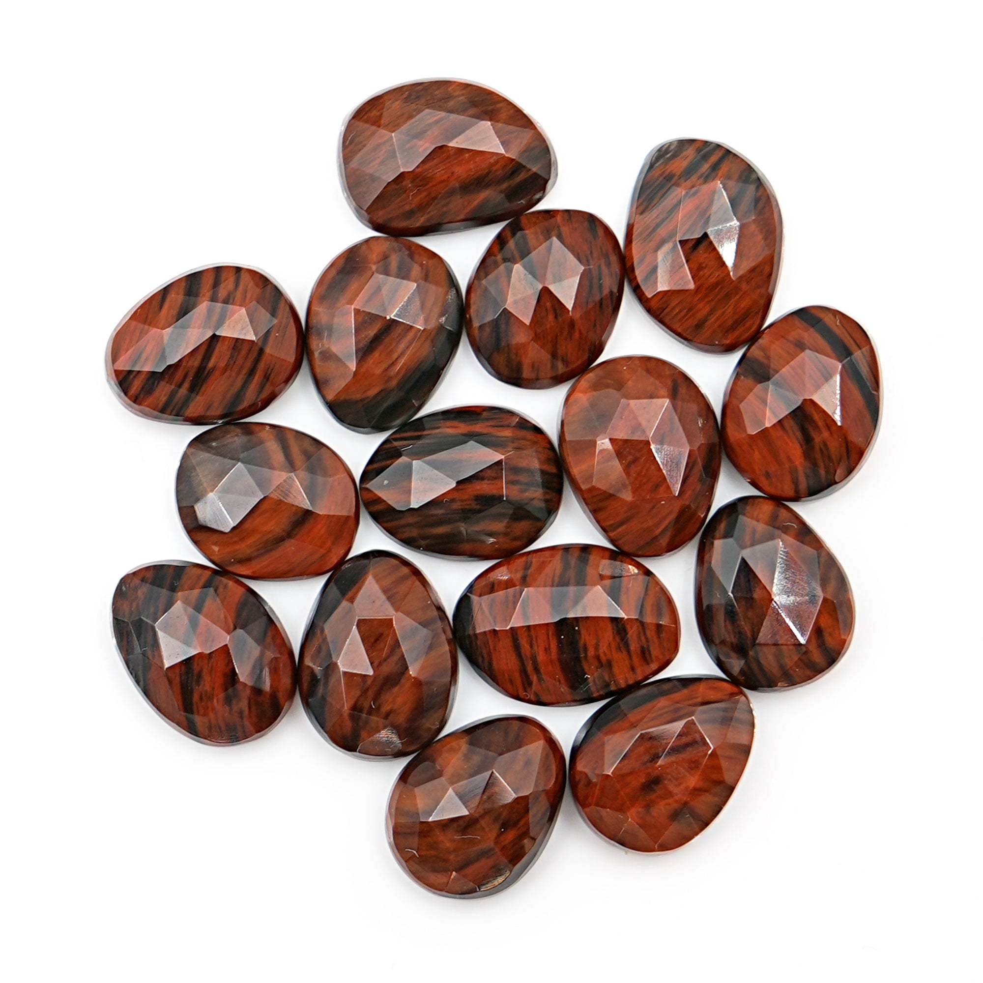Mahogany Obsidian Rosecut Cabochons | Freeform Faceted Stones for Jewelry Making - 15 Pieces
