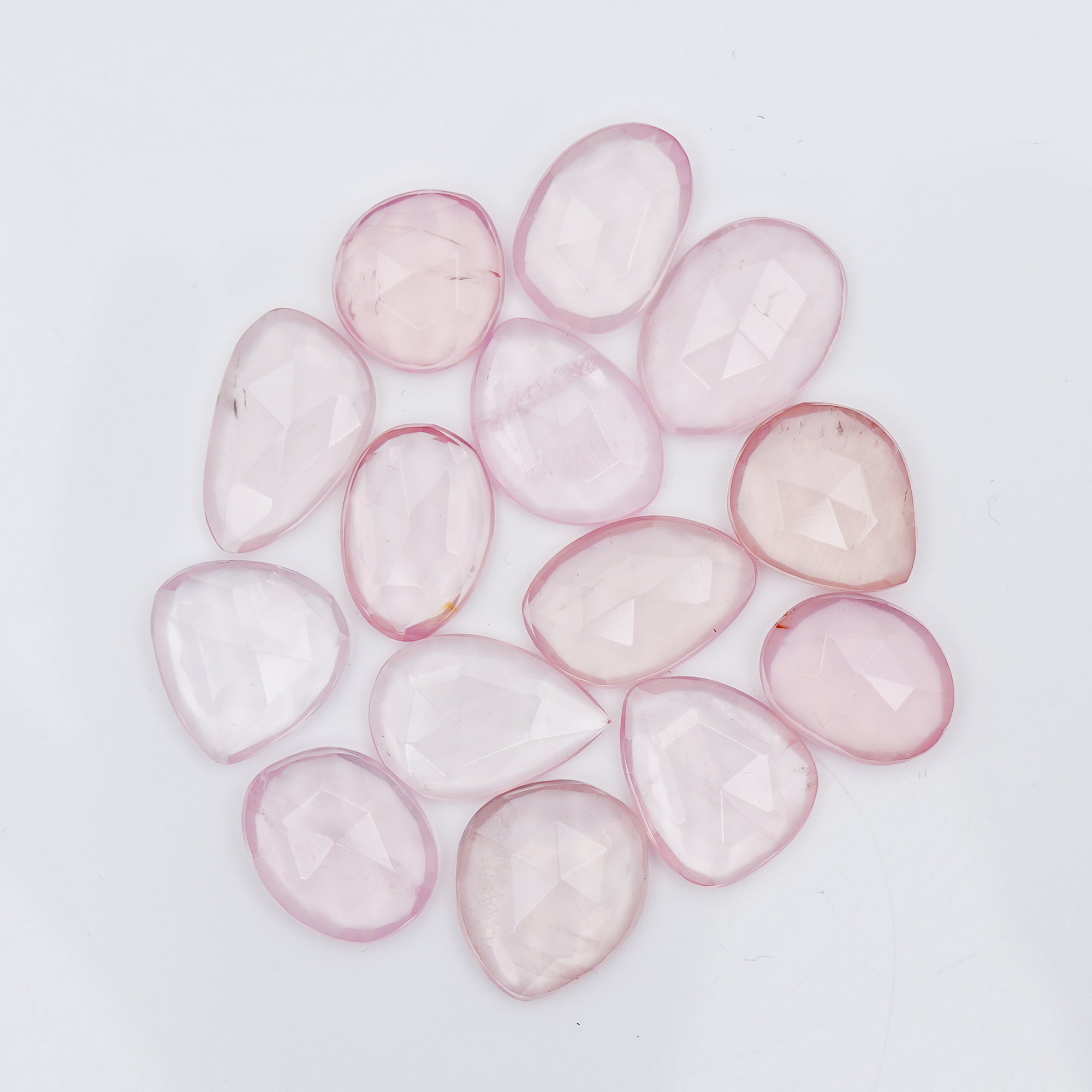 Natural Rose Quartz Cabochons | Freeform Rose Cut Faceted Gemstones for Jewelry - 15 pieces