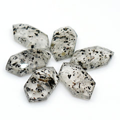 Black Dot Quartz Rosecut | Freeform Hexagon Gemstone for Statement Jewelry