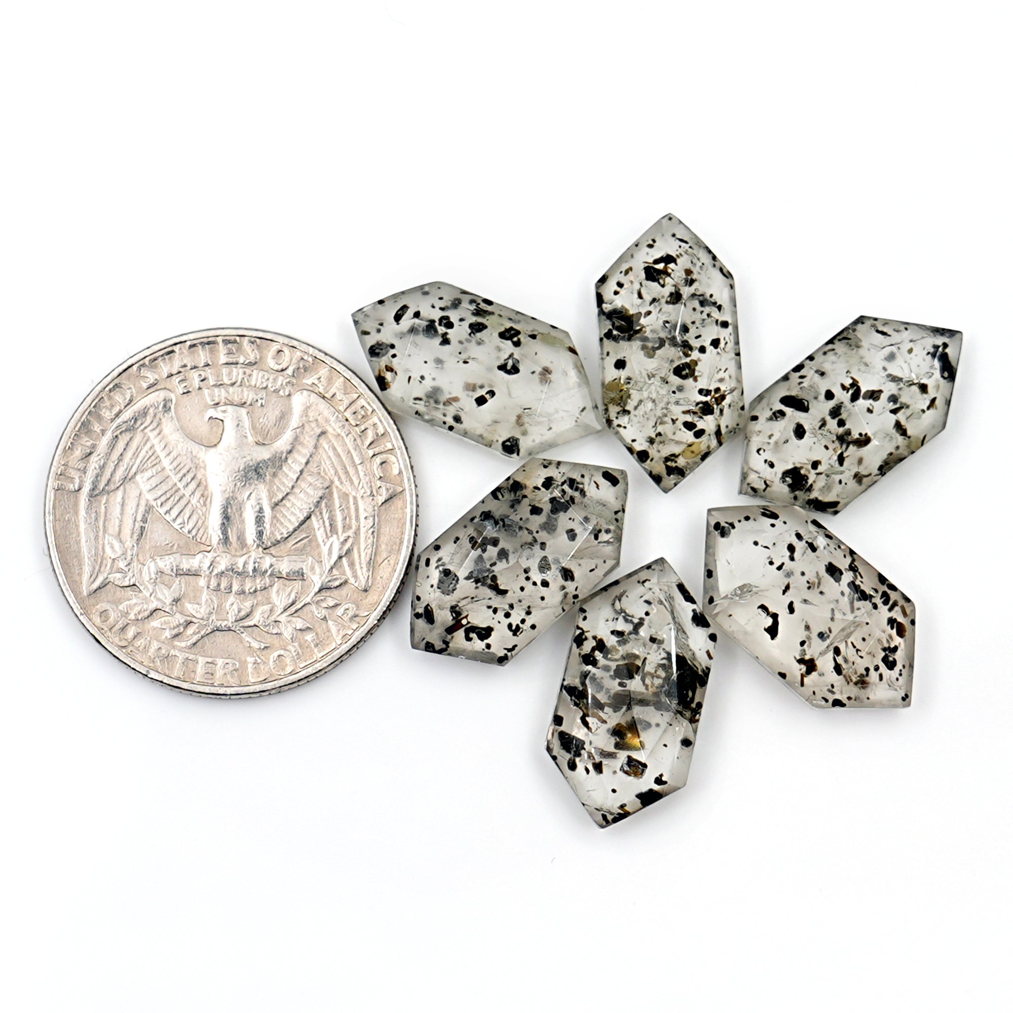 Black Dot Quartz Rosecut | Freeform Hexagon Gemstone for Statement Jewelry