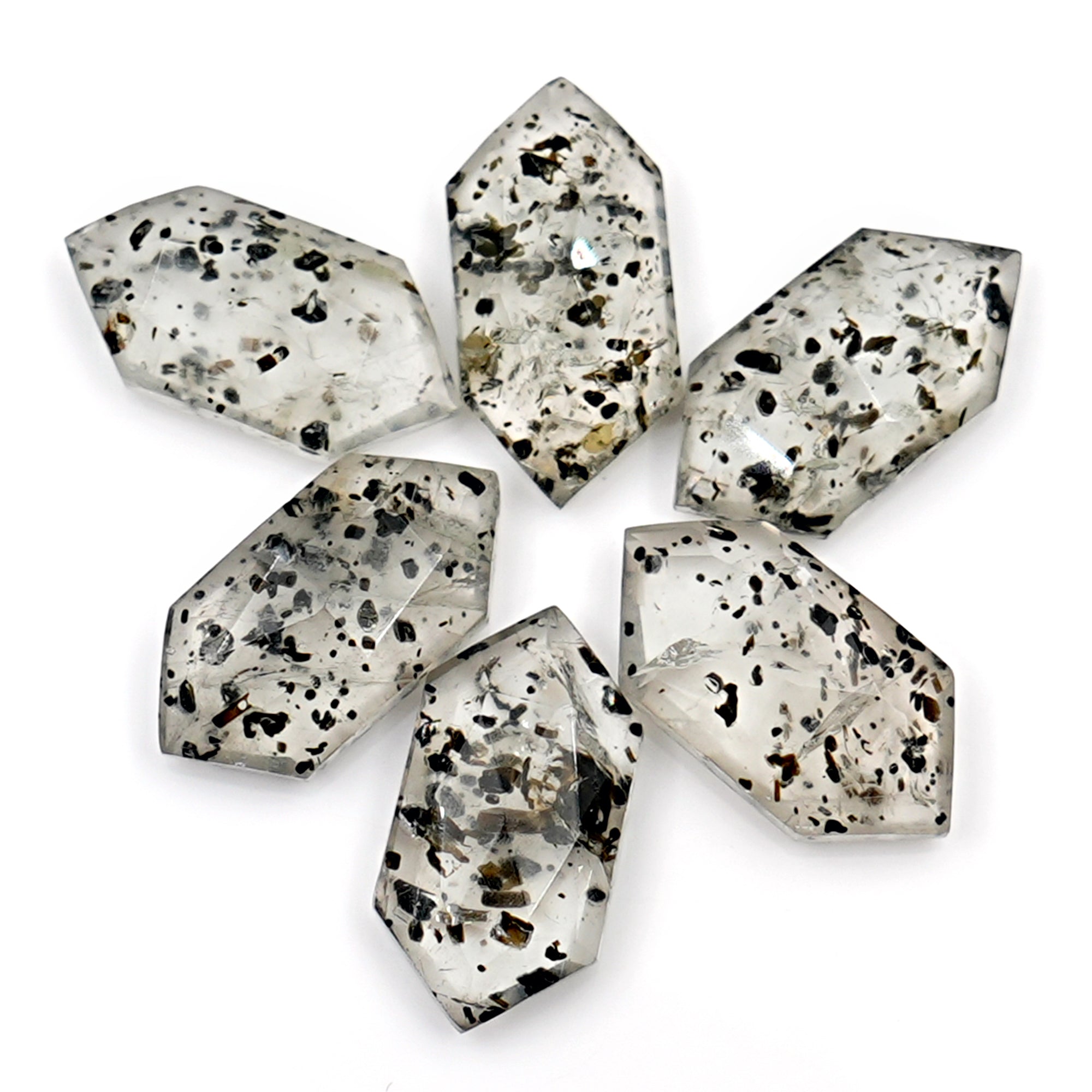 Black Dot Quartz Rosecut | Freeform Hexagon Gemstone for Statement Jewelry