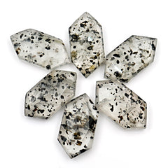 Black Dot Quartz Rosecut | Freeform Hexagon Gemstone for Statement Jewelry