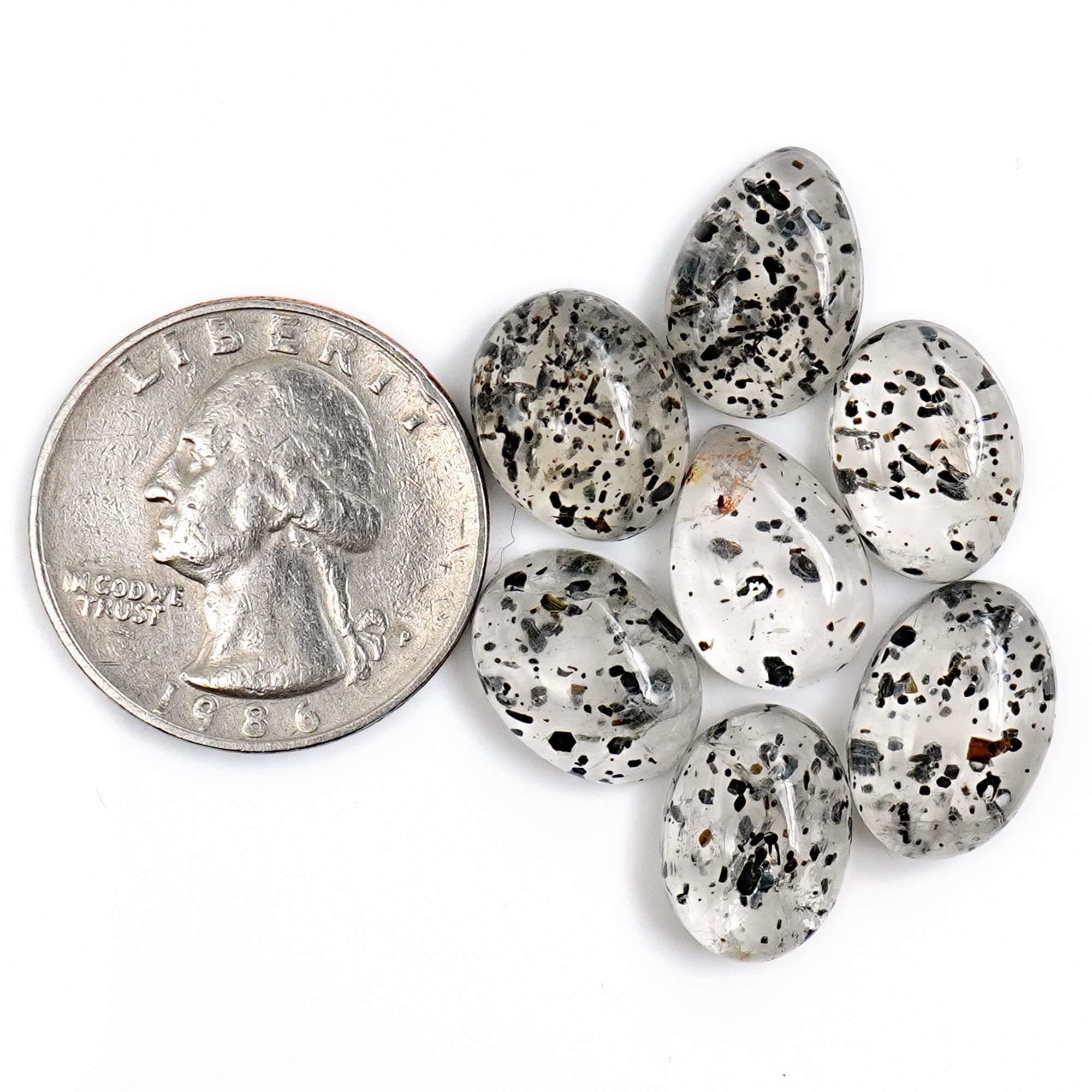 Black Dot Rutile Smooth Cabochons | Freeform Gems with Natural Inclusions For Jewelry Making - 7 pieces