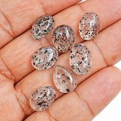 Black Dot Rutile Smooth Cabochons | Freeform Gems with Natural Inclusions For Jewelry Making - 7 pieces