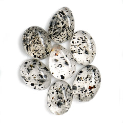 Black Dot Rutile Smooth Cabochons | Freeform Gems with Natural Inclusions For Jewelry Making - 7 pieces