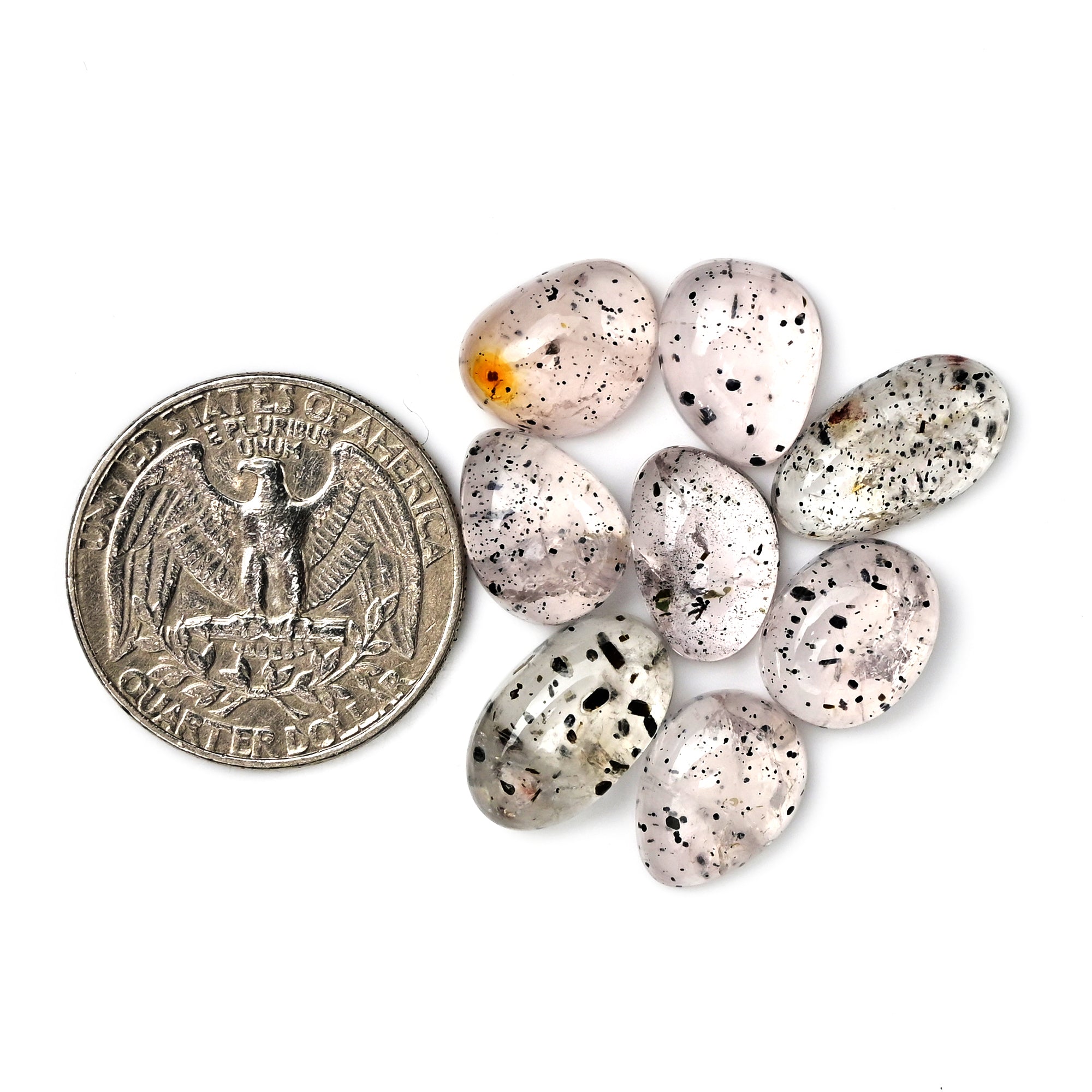 Pink Dot Rutile Smooth Cabochons | Rare Freeform Gems with Natural Inclusions - 8 pieces