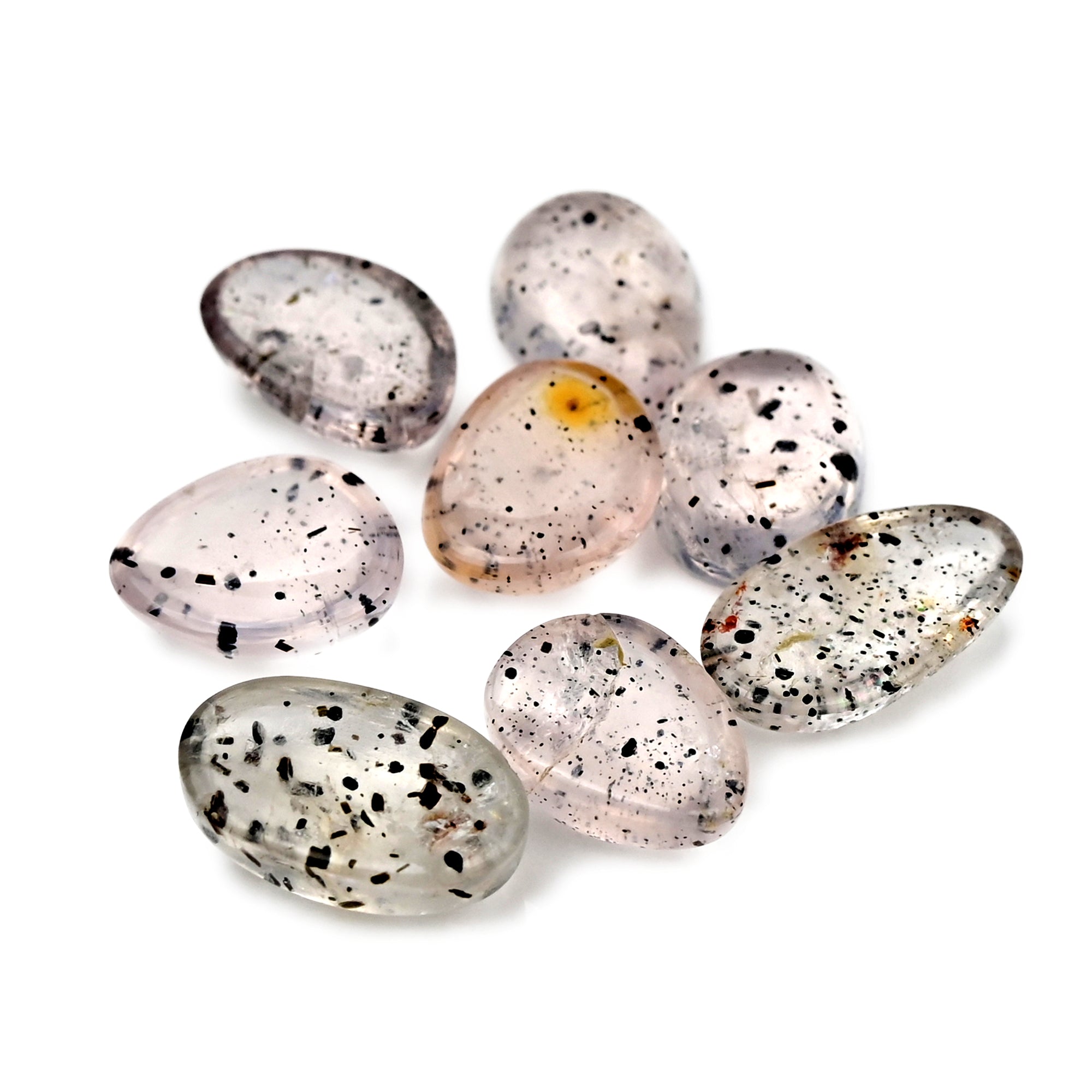 Pink Dot Rutile Smooth Cabochons | Rare Freeform Gems with Natural Inclusions - 8 pieces