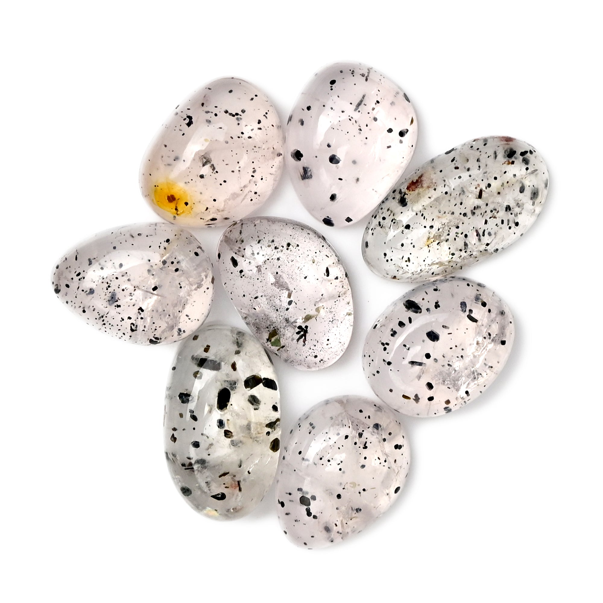 Pink Dot Rutile Smooth Cabochons | Rare Freeform Gems with Natural Inclusions - 8 pieces