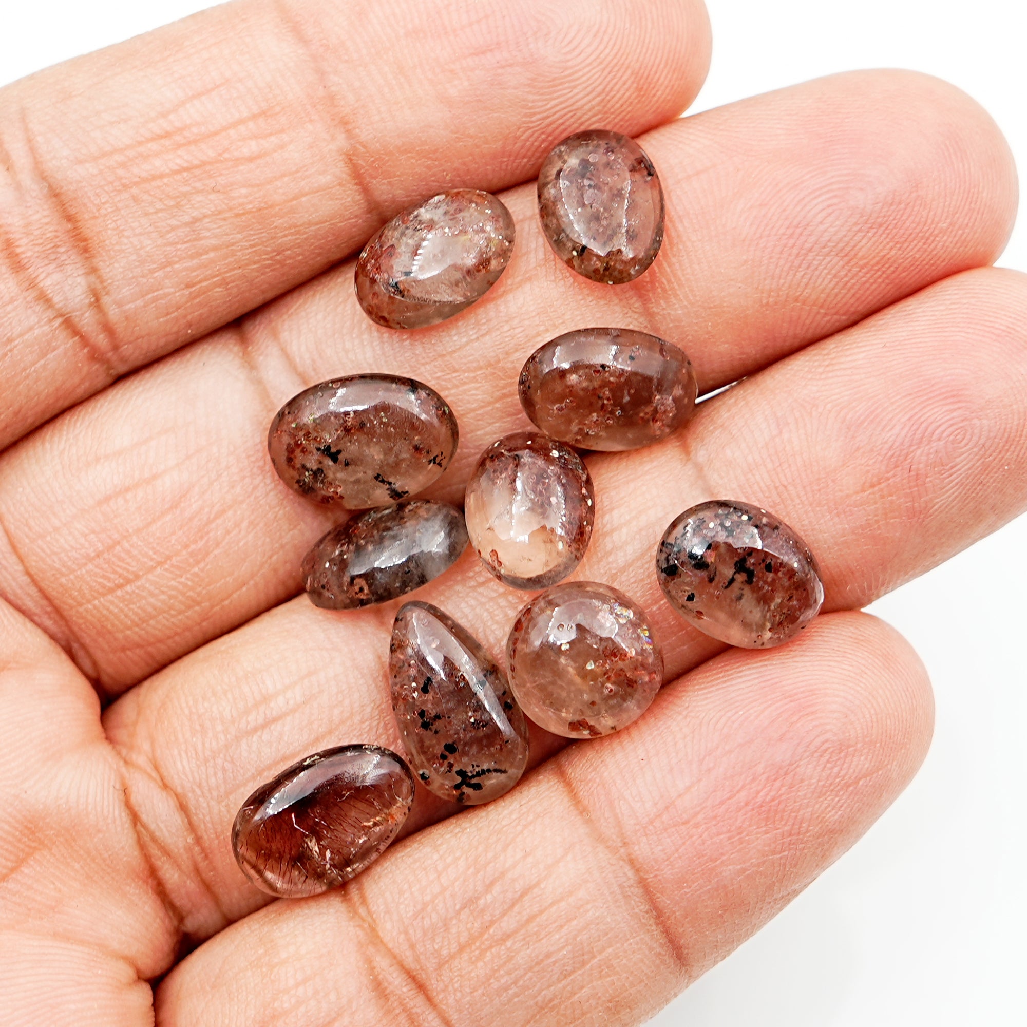Garnet Inclusion in Quartz Cabochons | Freeform Natural Gemstones - 10 Pieces