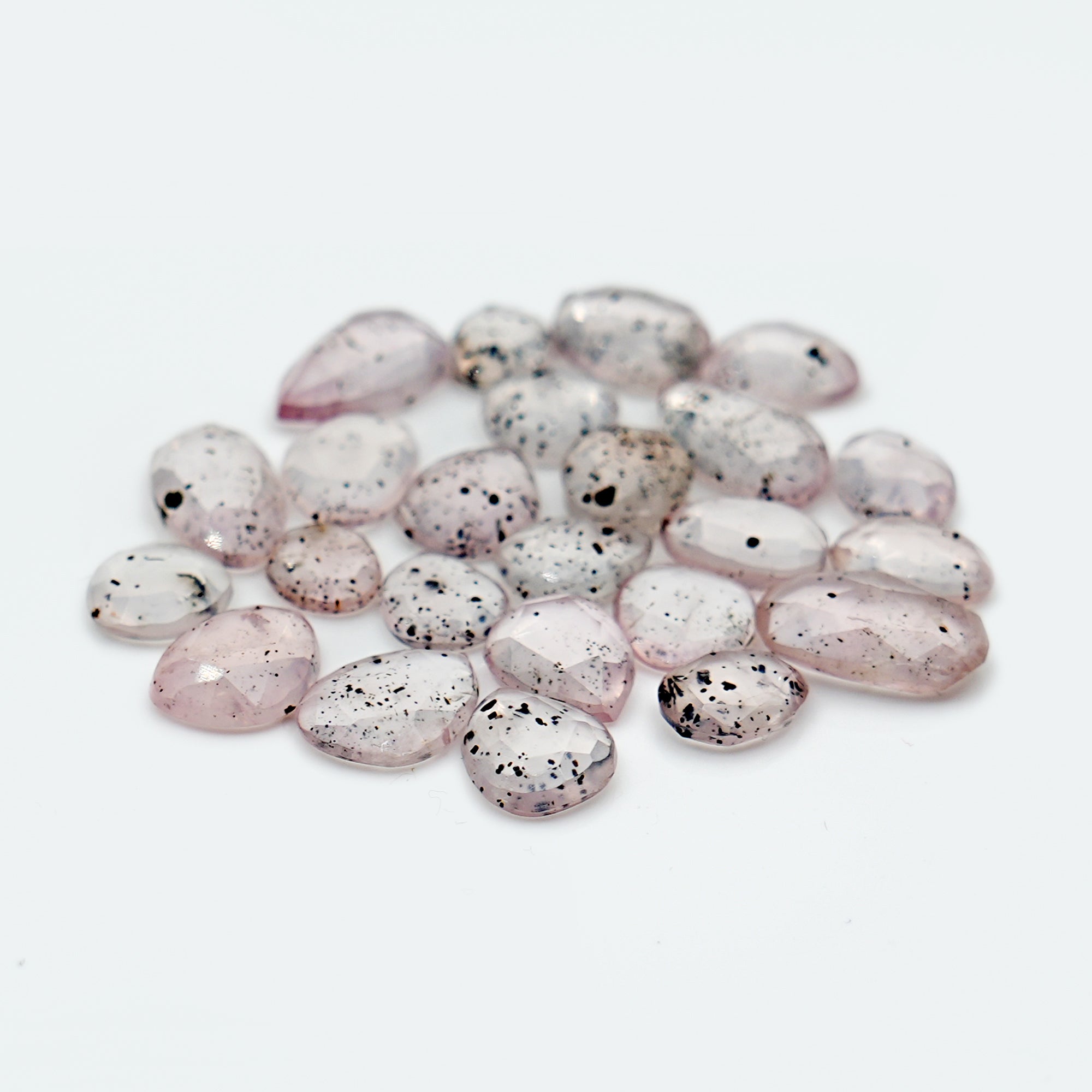 Pink Dot Rutile Rosecut Cabochons | Rare Mix Gems with Natural Inclusions - 24 pieces