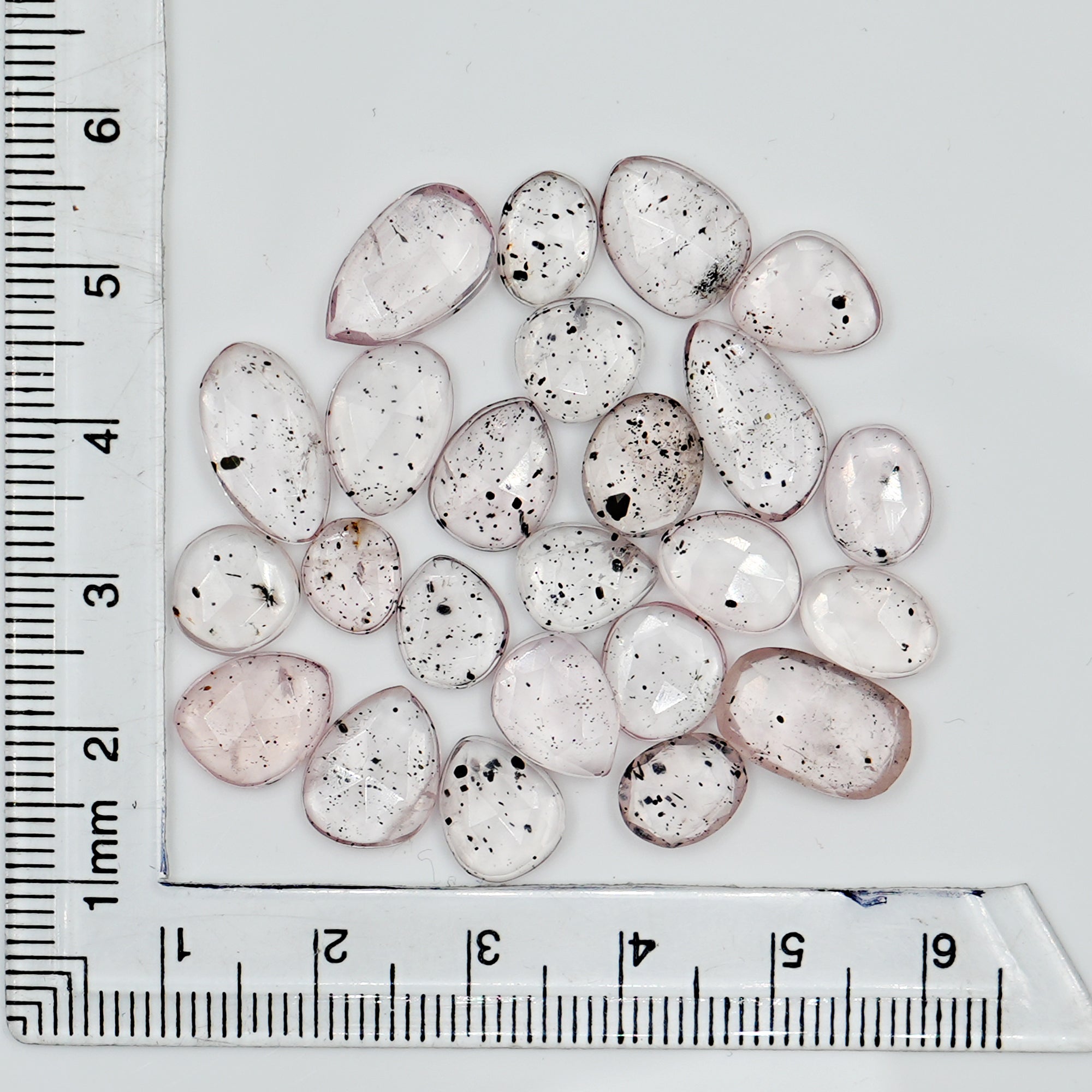 Pink Dot Rutile Rosecut Cabochons | Rare Mix Gems with Natural Inclusions - 24 pieces