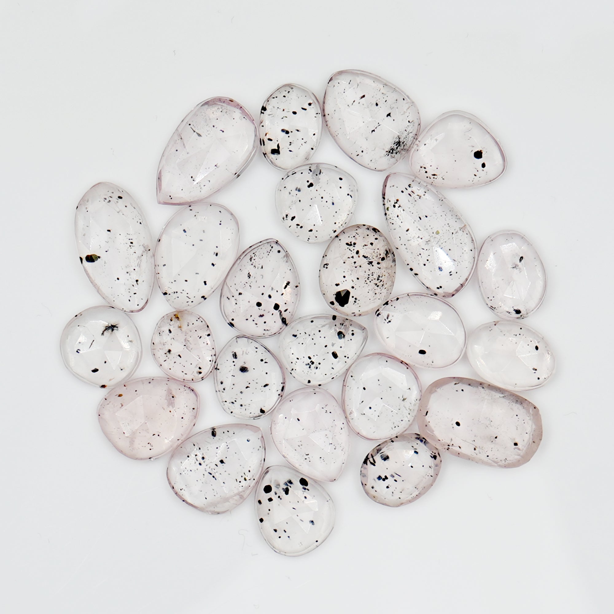 Pink Dot Rutile Rosecut Cabochons | Rare Mix Gems with Natural Inclusions - 24 pieces