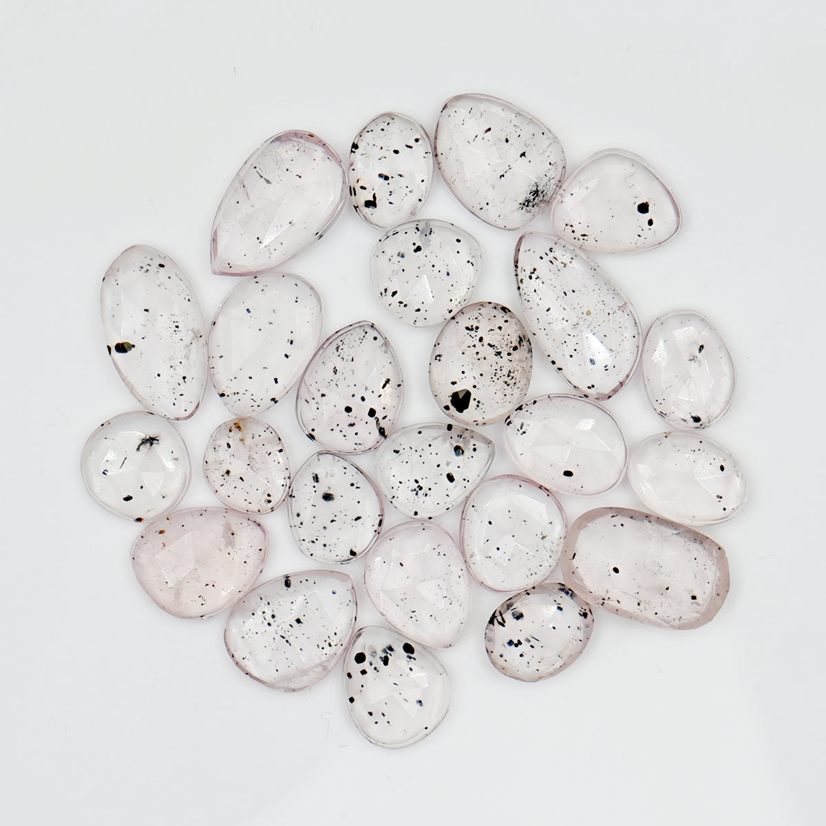 Pink Dot Rutile Rosecut Cabochons | Rare Mix Gems with Natural Inclusions - 24 pieces