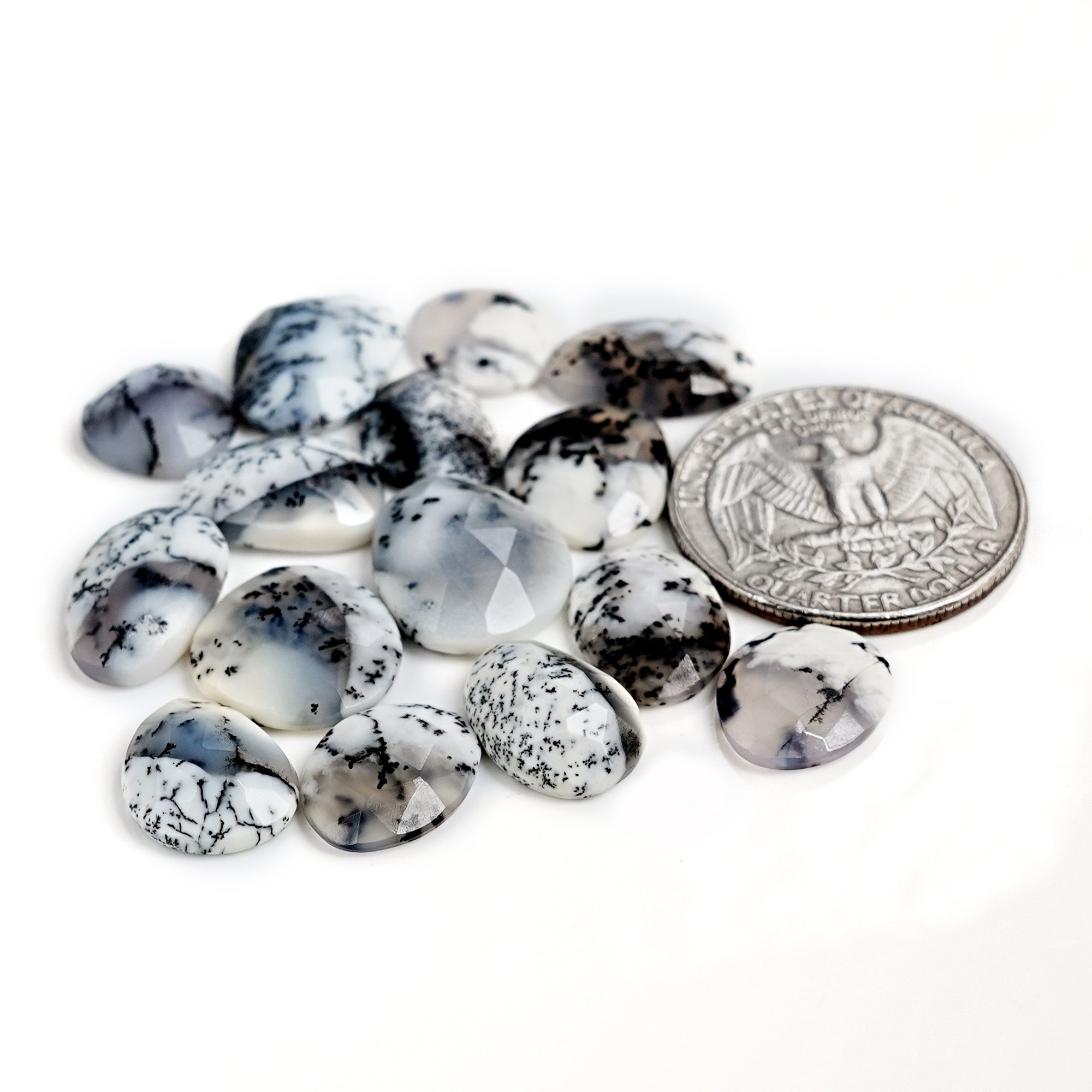 Dendritic Agate Rose Cut Cabochons | Natural Flatback Loose Gemstones For Jewelry Making - 15 Pieces