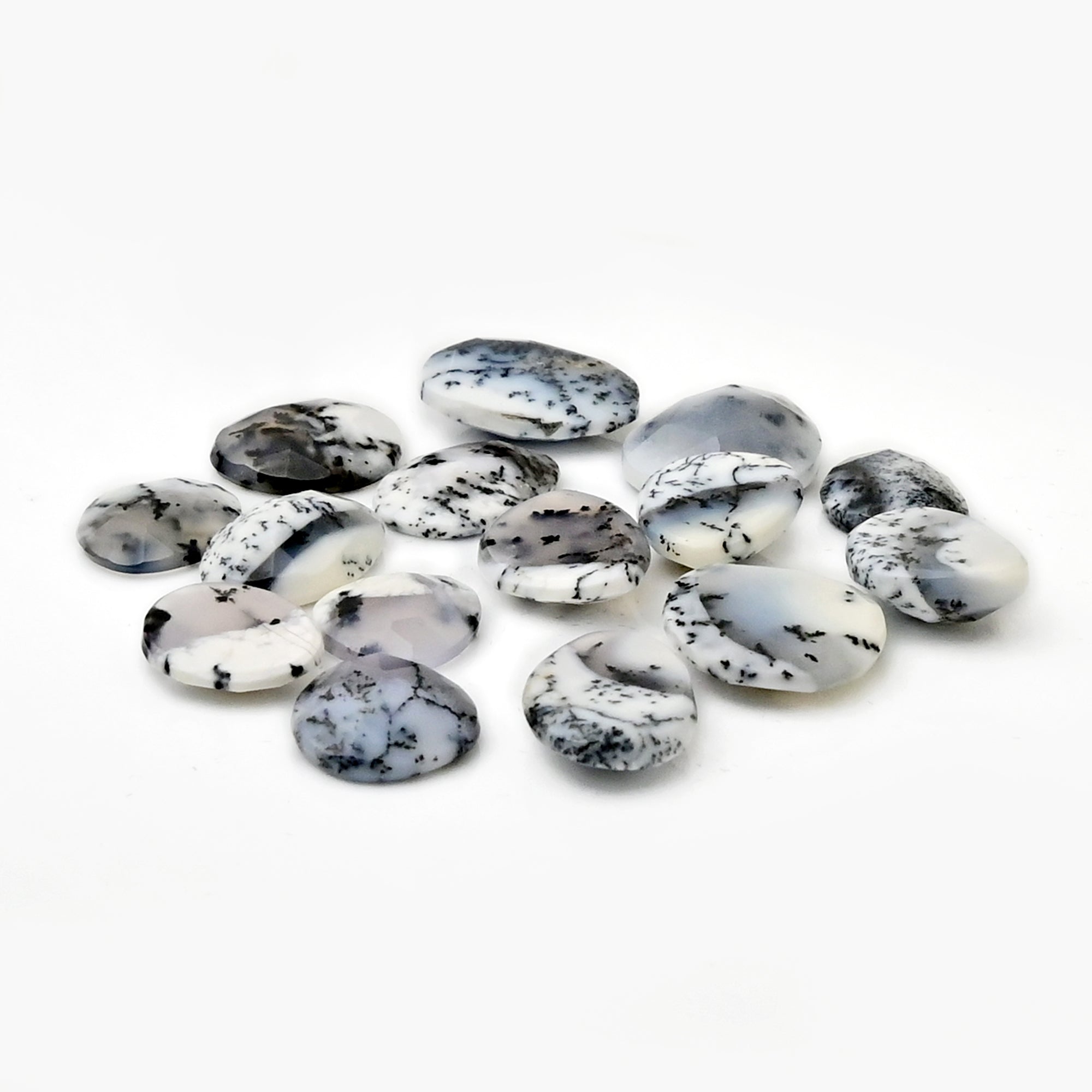 Winter Branches – Dendritic Agate Rosecut Cabochons | Freeform Cuts - 15 Pieces