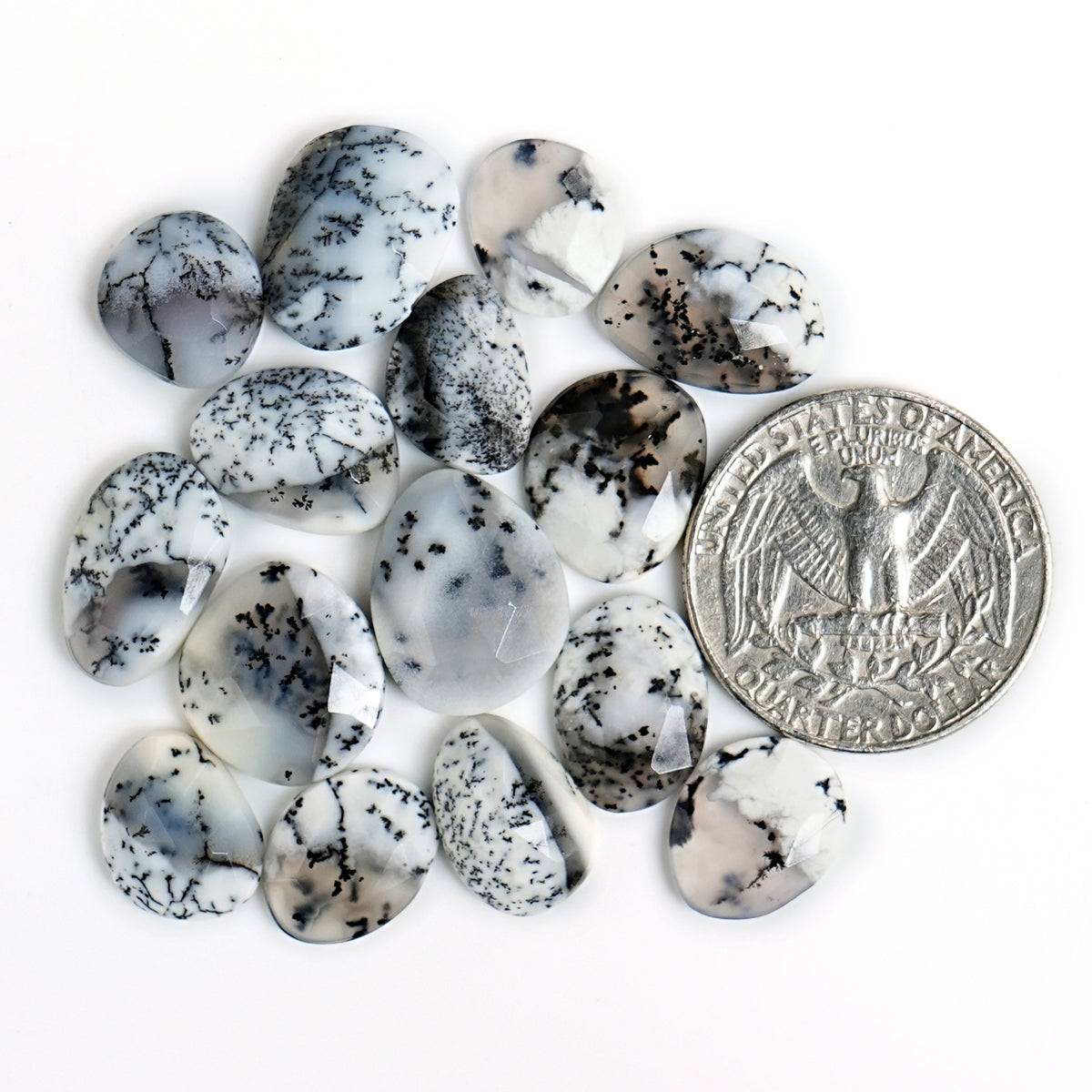 Dendritic Agate Rose Cut Cabochons | Natural Flatback Loose Gemstones For Jewelry Making - 15 Pieces