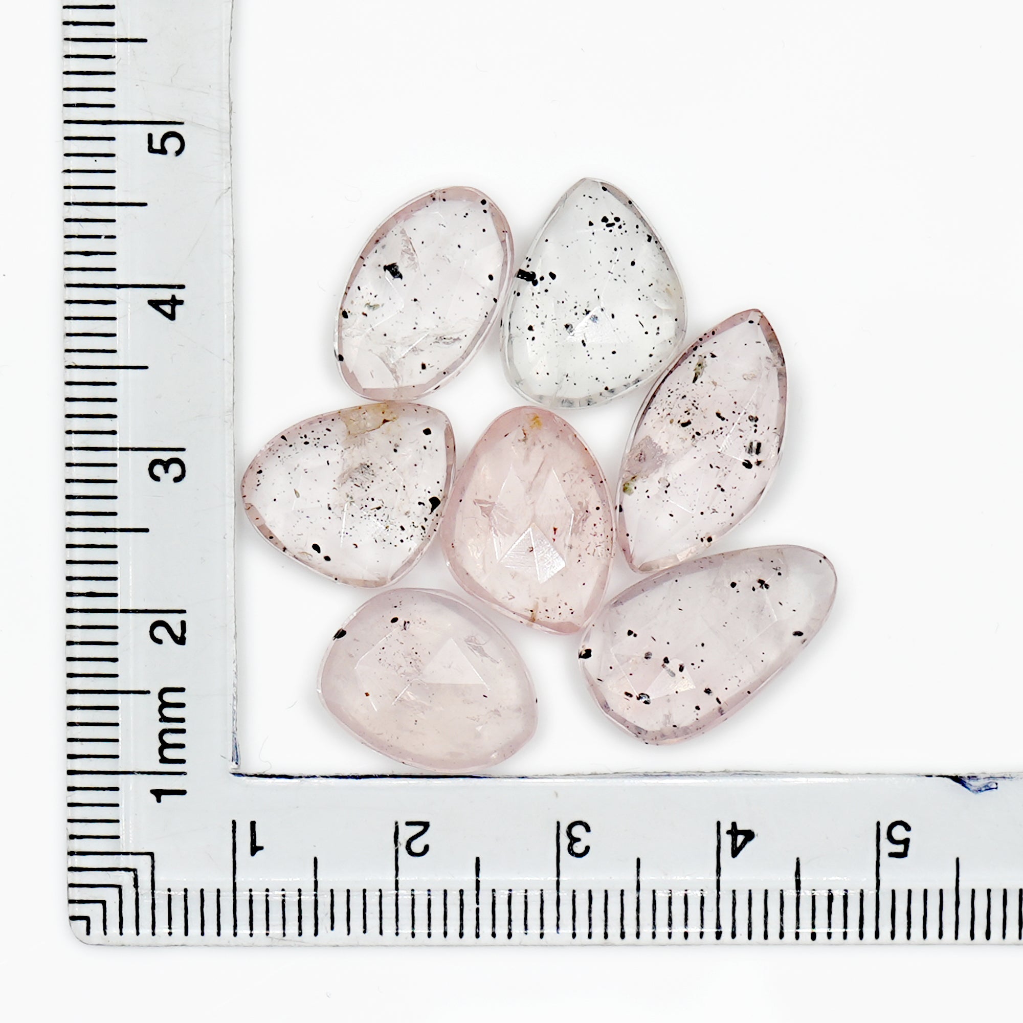 Pink Dot Rutile Rosecut Cabochons | Rare Mix Gems with Natural Inclusions - 7 pieces