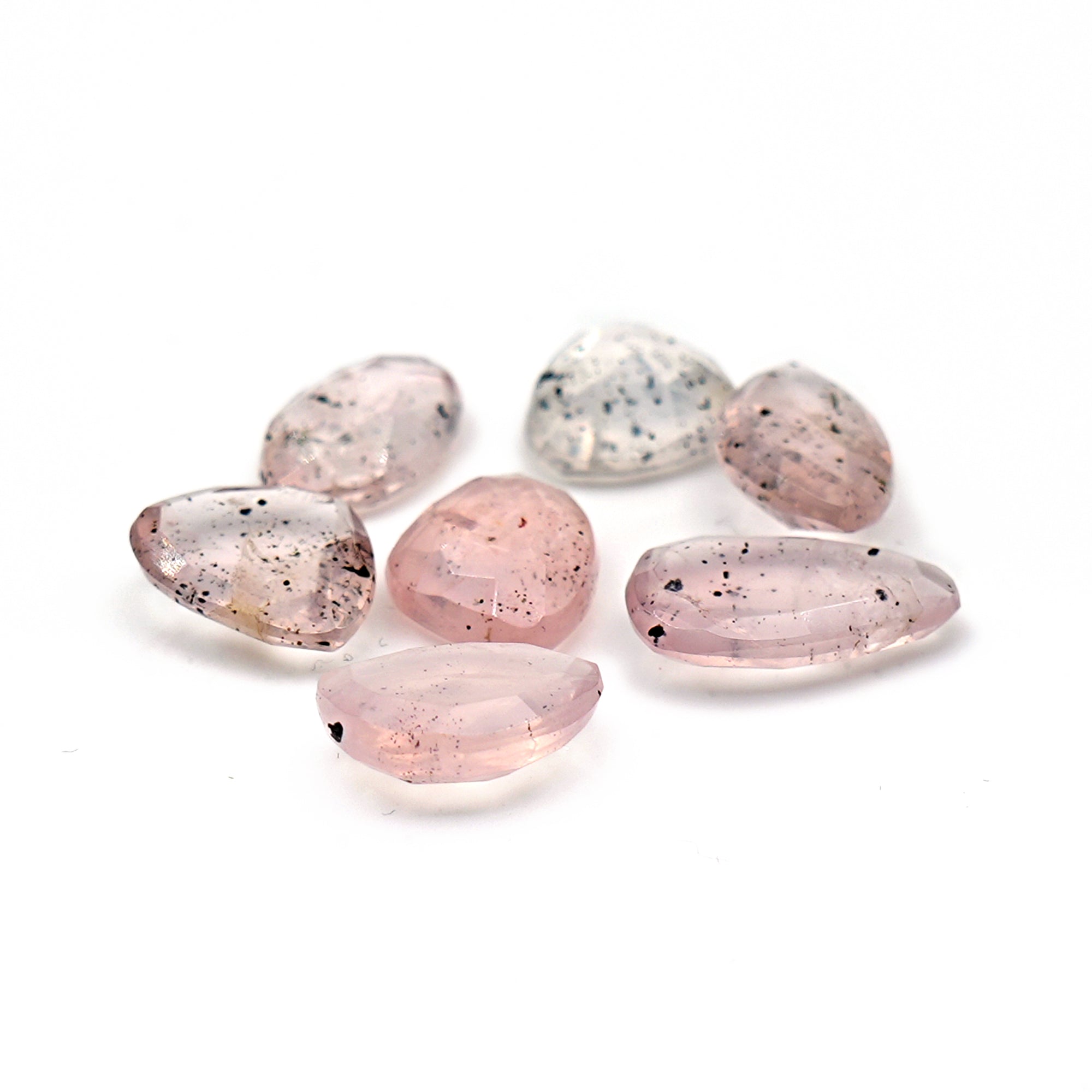 Pink Dot Rutile Rosecut Cabochons | Rare Mix Gems with Natural Inclusions - 7 pieces