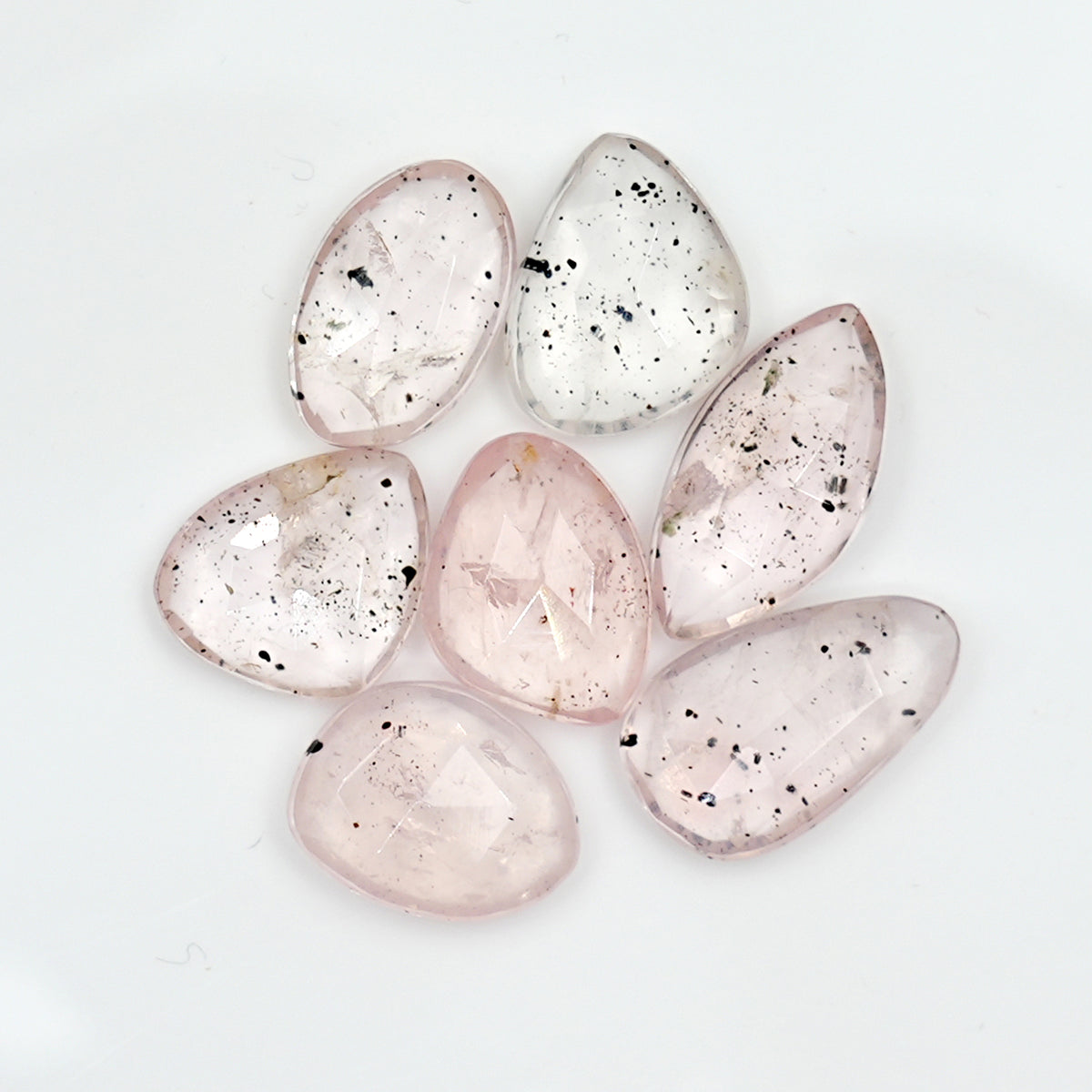 Pink Dot Rutile Rosecut Cabochons | Rare Mix Gems with Natural Inclusions - 7 pieces