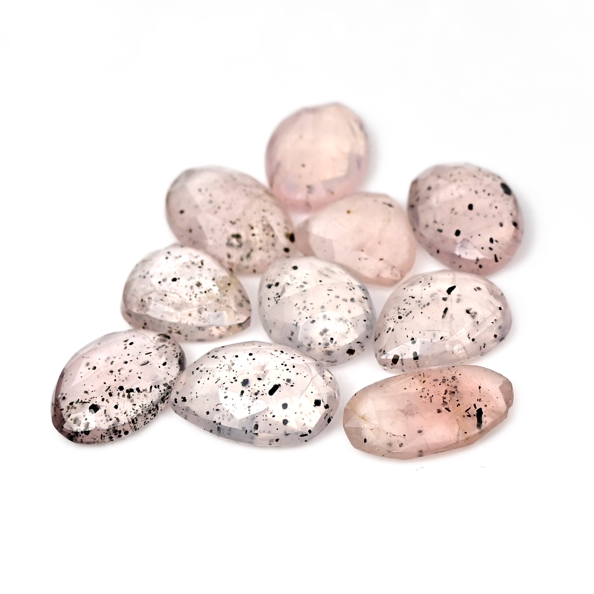 Pink Dot Rutile Rosecut Cabochons | Rare Mix Gems with Natural Inclusions - 10 pieces