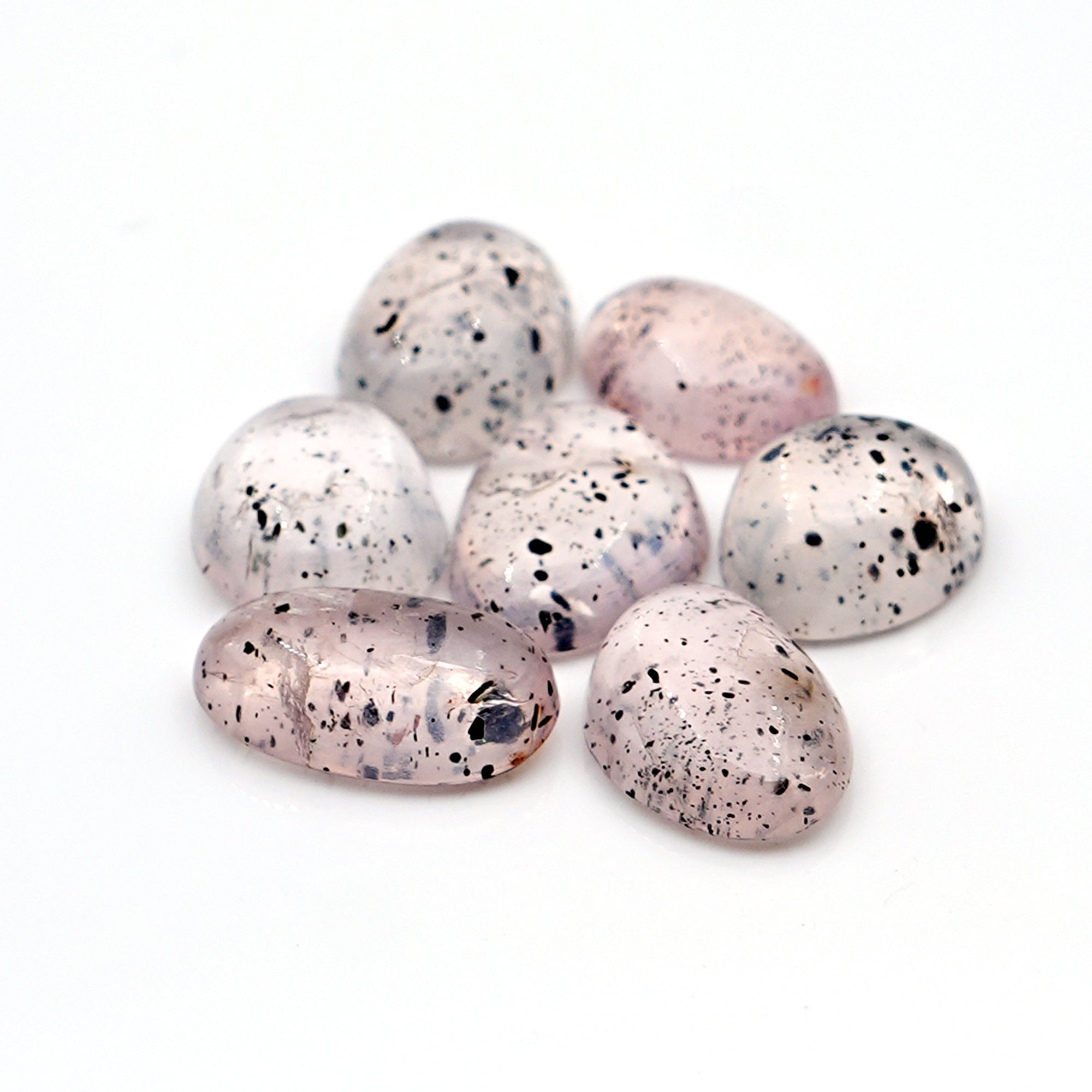 Pink Dot Rutile Smooth Cabochons | Rare Freeform Gems with Natural Inclusions - 7 pieces