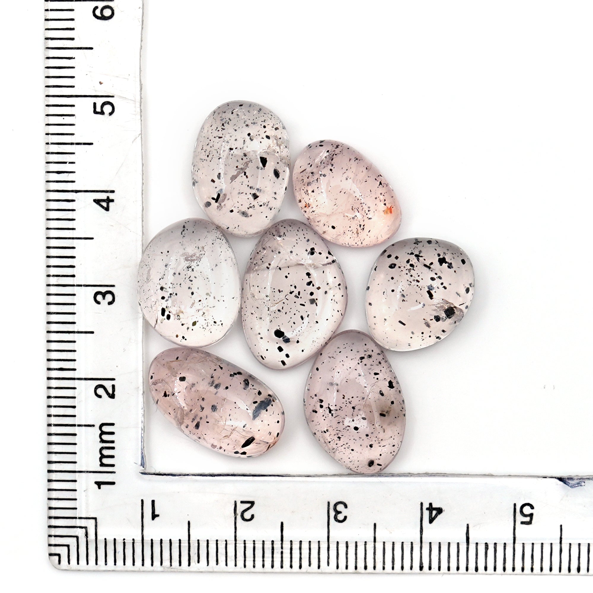 Pink Dot Rutile Smooth Cabochons | Rare Freeform Gems with Natural Inclusions - 7 pieces