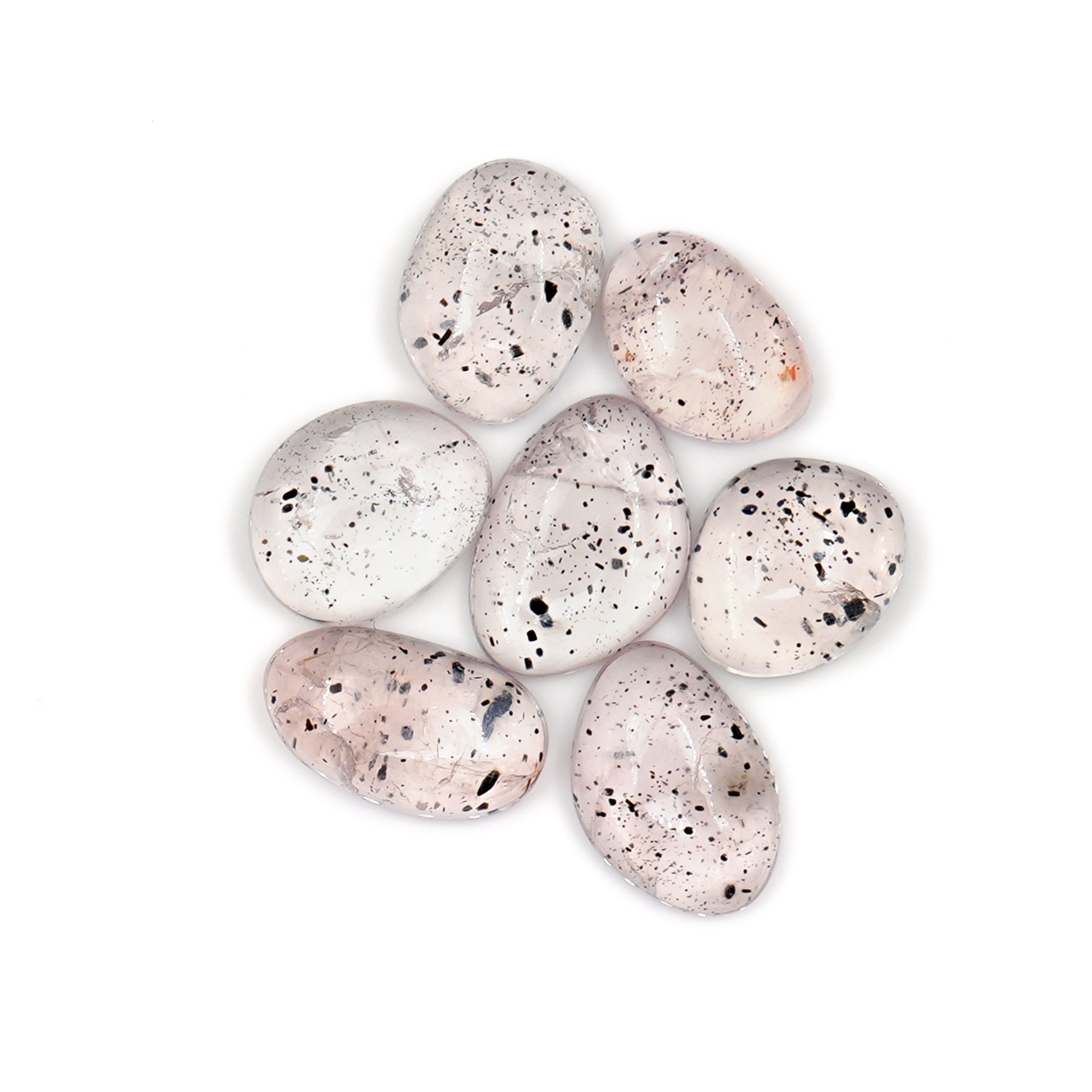 Pink Dot Rutile Smooth Cabochons | Rare Freeform Gems with Natural Inclusions - 7 pieces