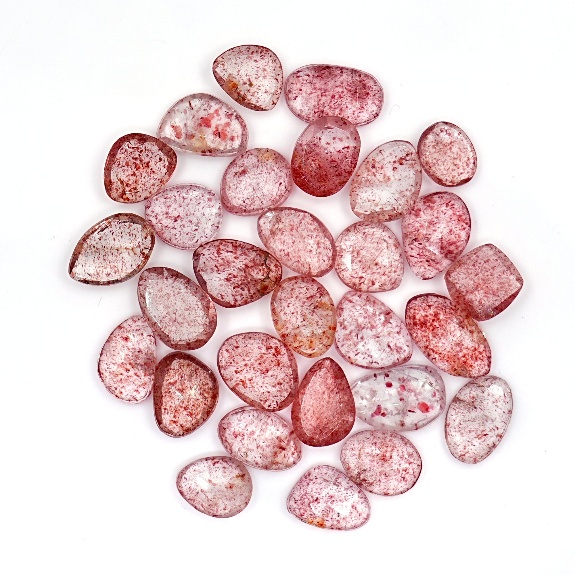 Strawberry Quartz Rosecut | Freeform Pink Gemstones for Handmade Jewelry - 29 Pieces
