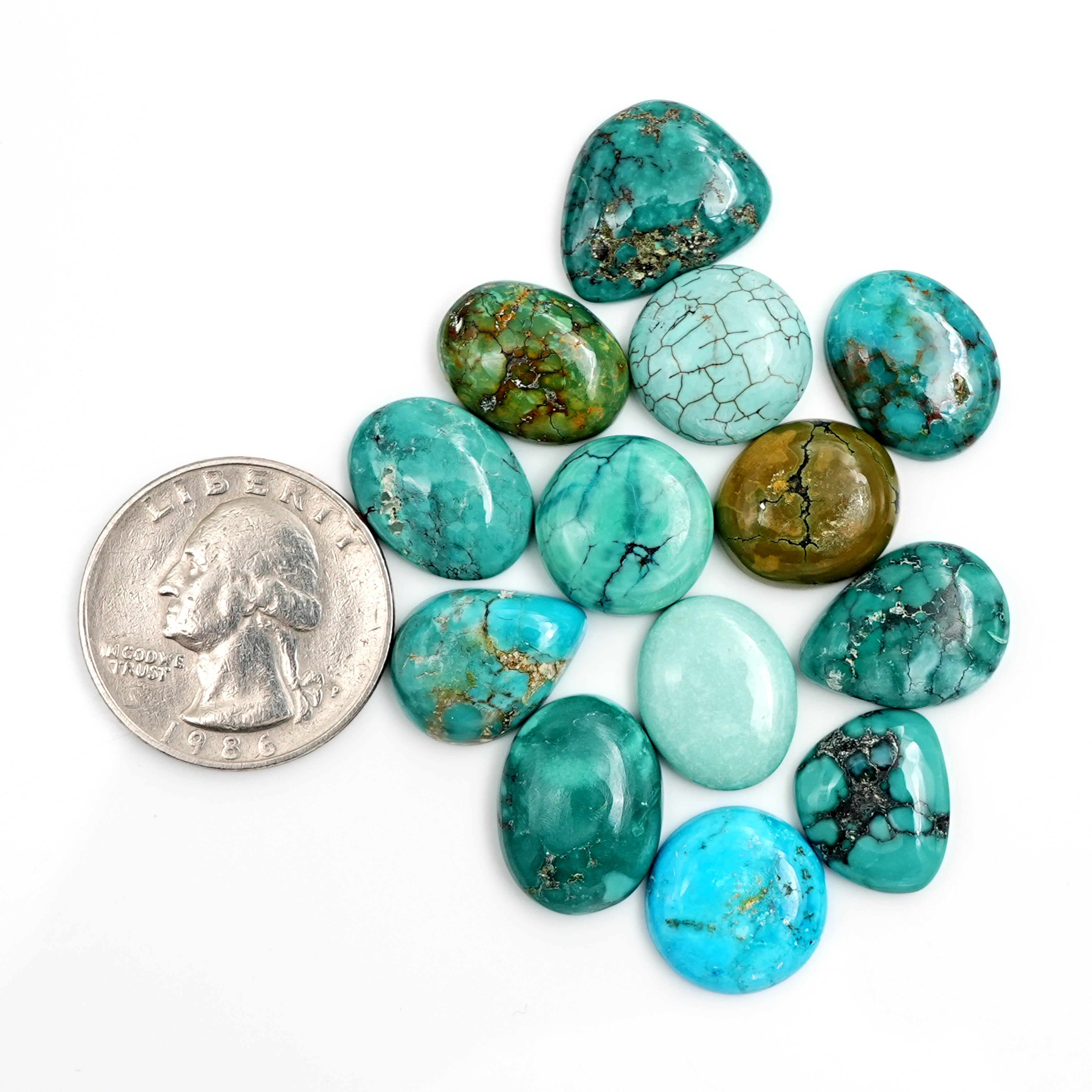 Natural Tibetan Turquoise Cabs | Freeform Blue-Green Gemstones for Jewelry - 13 Pieces