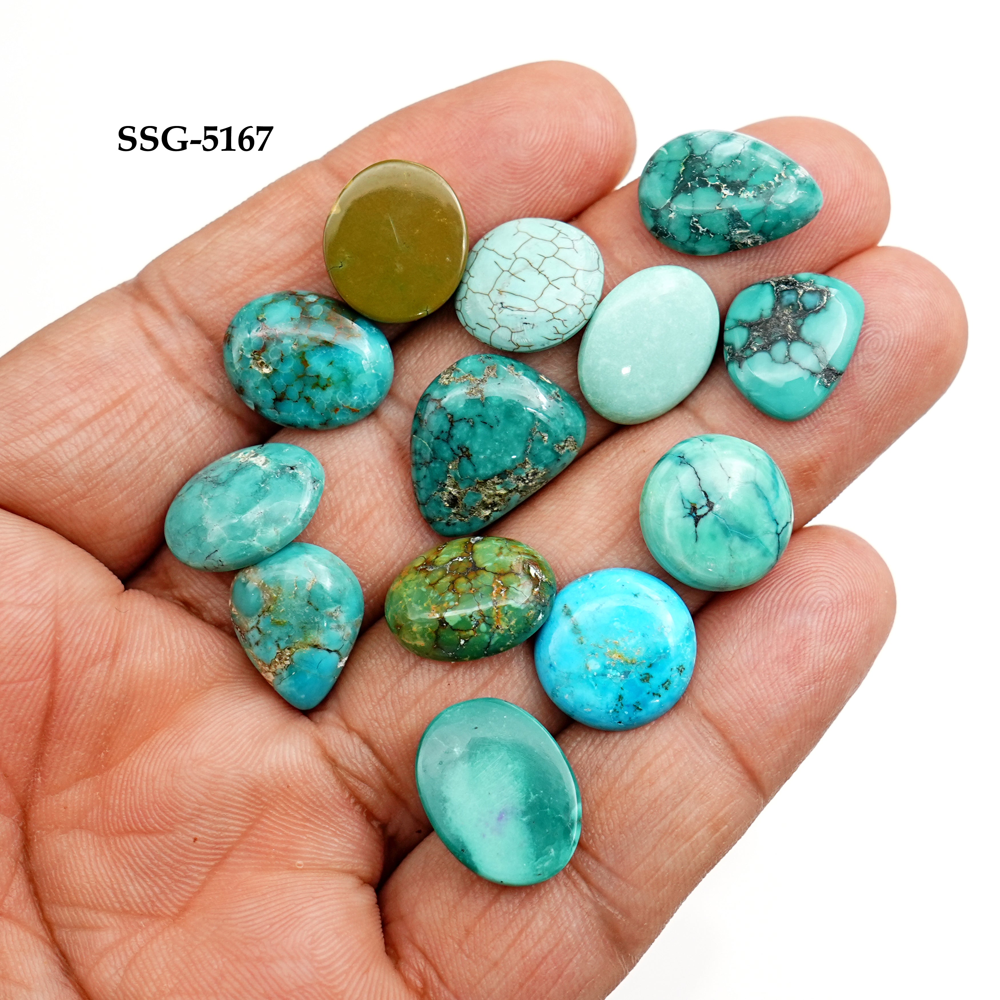 Natural Tibetan Turquoise Cabs | Freeform Blue-Green Gemstones for Jewelry - 13 Pieces