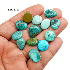 Natural Tibetan Turquoise Cabs | Freeform Blue-Green Gemstones for Jewelry - 13 Pieces