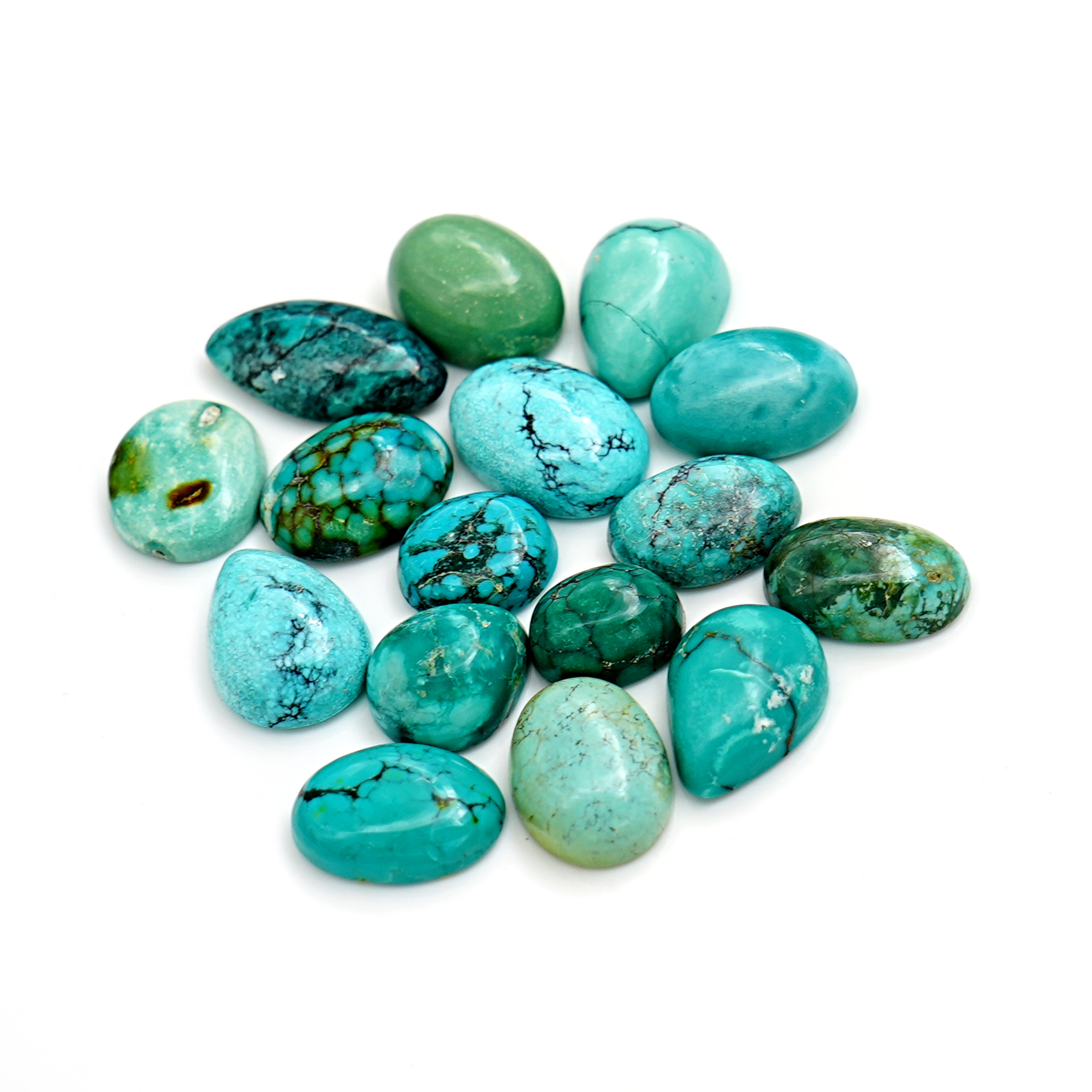 Natural Tibetan Turquoise Cabochons | Freeform Smooth Cabs for Jewelry - 15 Pieces