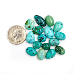 Natural Tibetan Turquoise Cabochons | Freeform Smooth Cabs for Jewelry - 15 Pieces