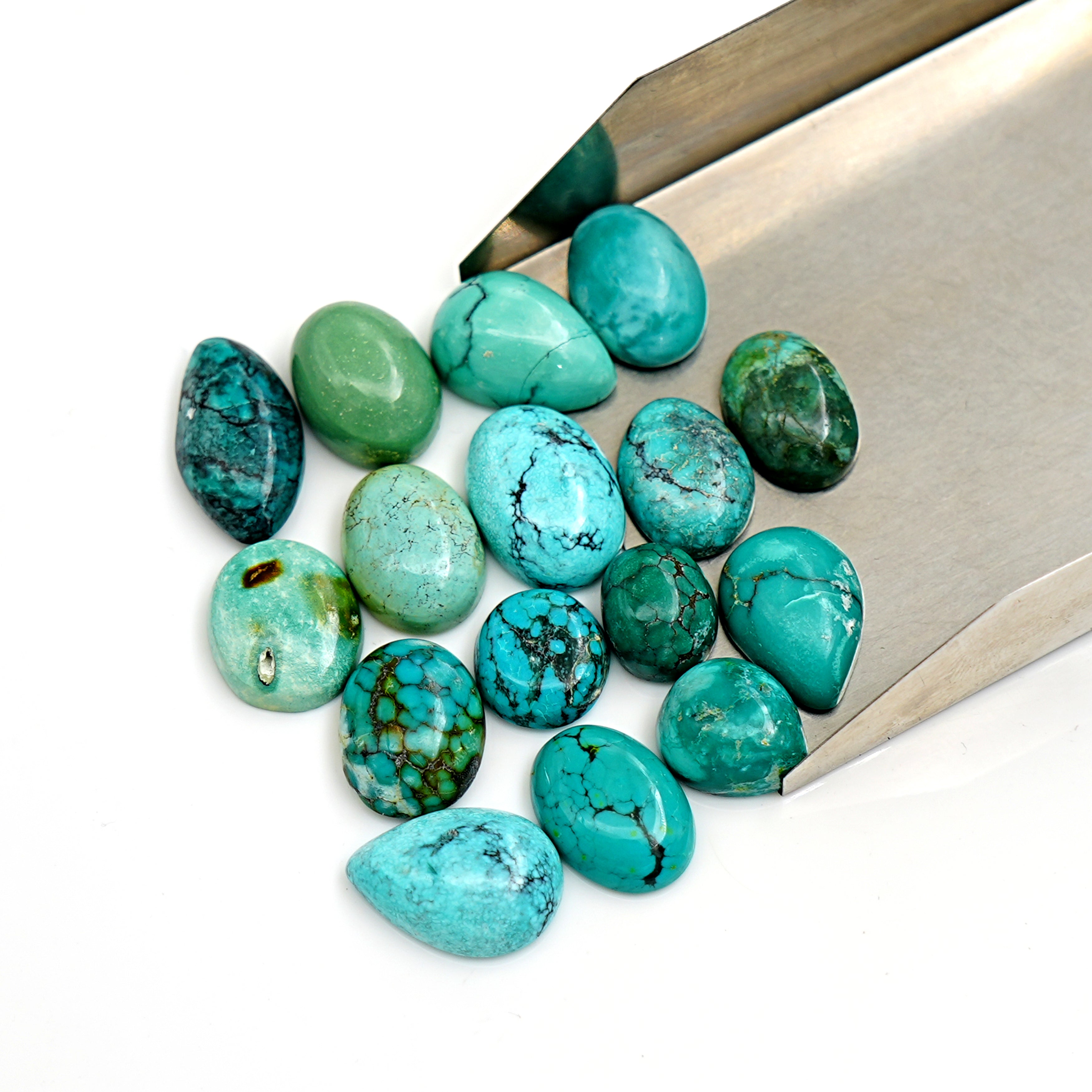 Natural Tibetan Turquoise Cabochons | Freeform Smooth Cabs for Jewelry - 15 Pieces