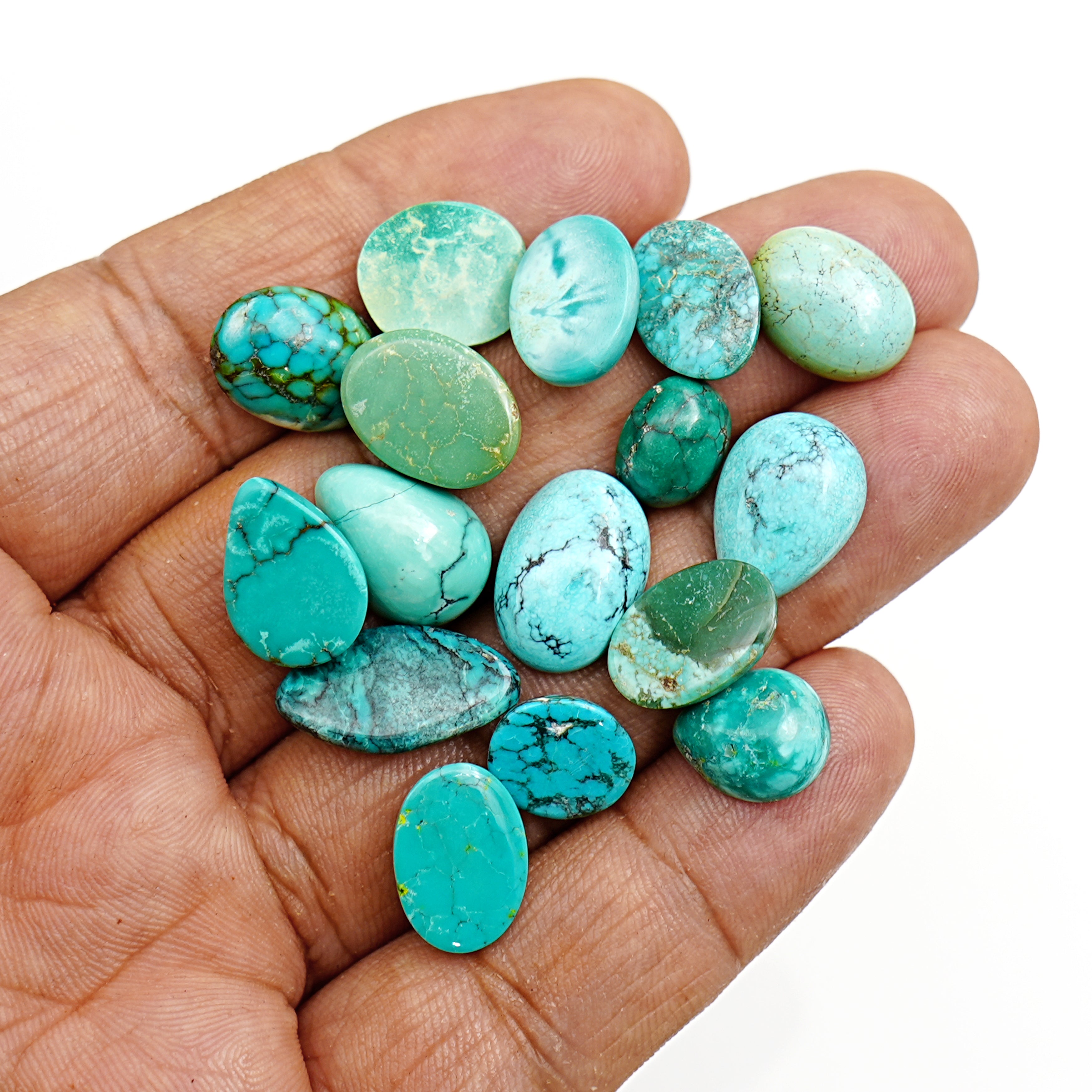 Natural Tibetan Turquoise Cabochons | Freeform Smooth Cabs for Jewelry - 15 Pieces