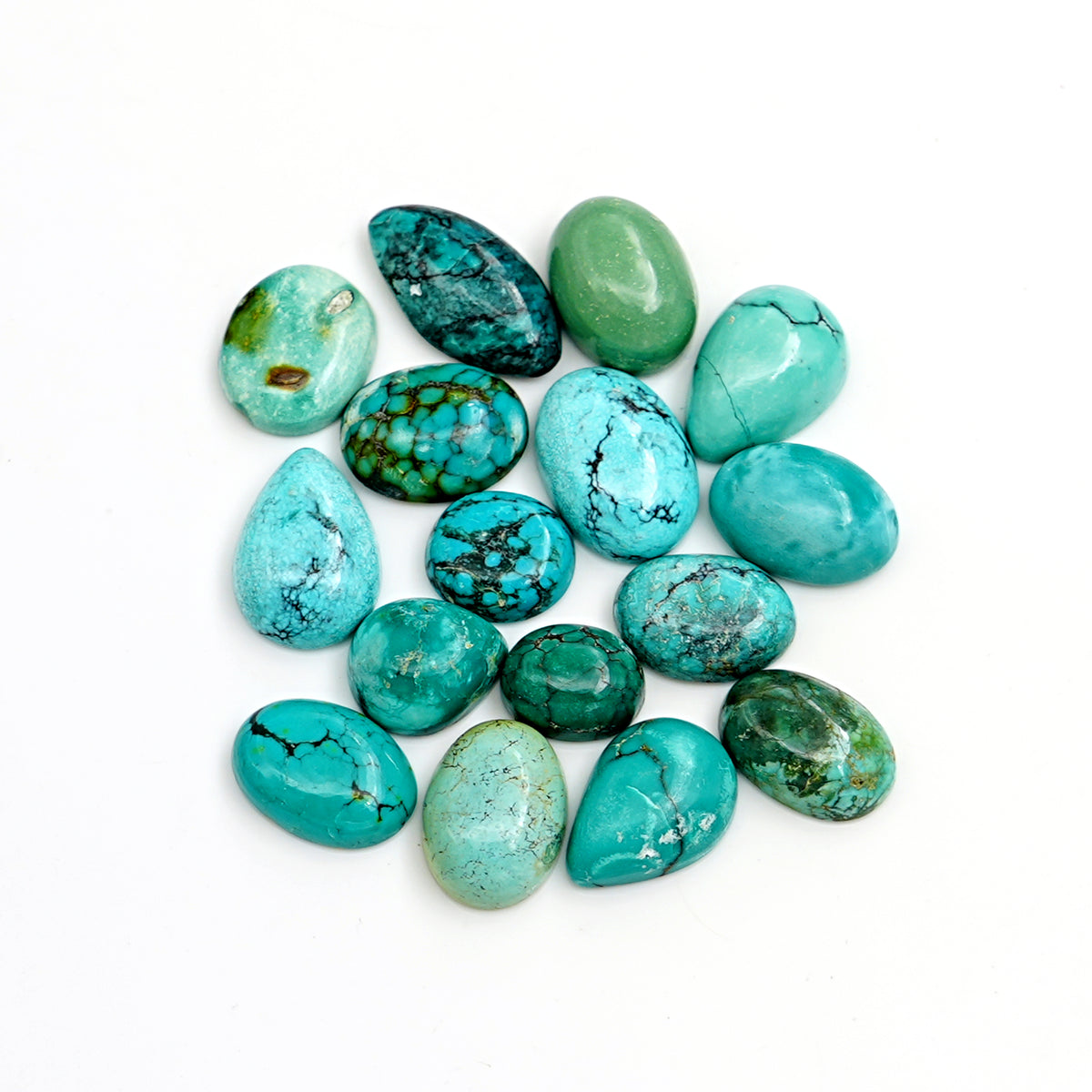 Natural Tibetan Turquoise Cabochons | Freeform Smooth Cabs for Jewelry - 15 Pieces
